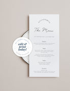 DAZZLE Minimalist Minimalist Wedding Menu Template, Modern Script Dinner Drinks Menu, Digital Download, Reception Dinner Editable Templett