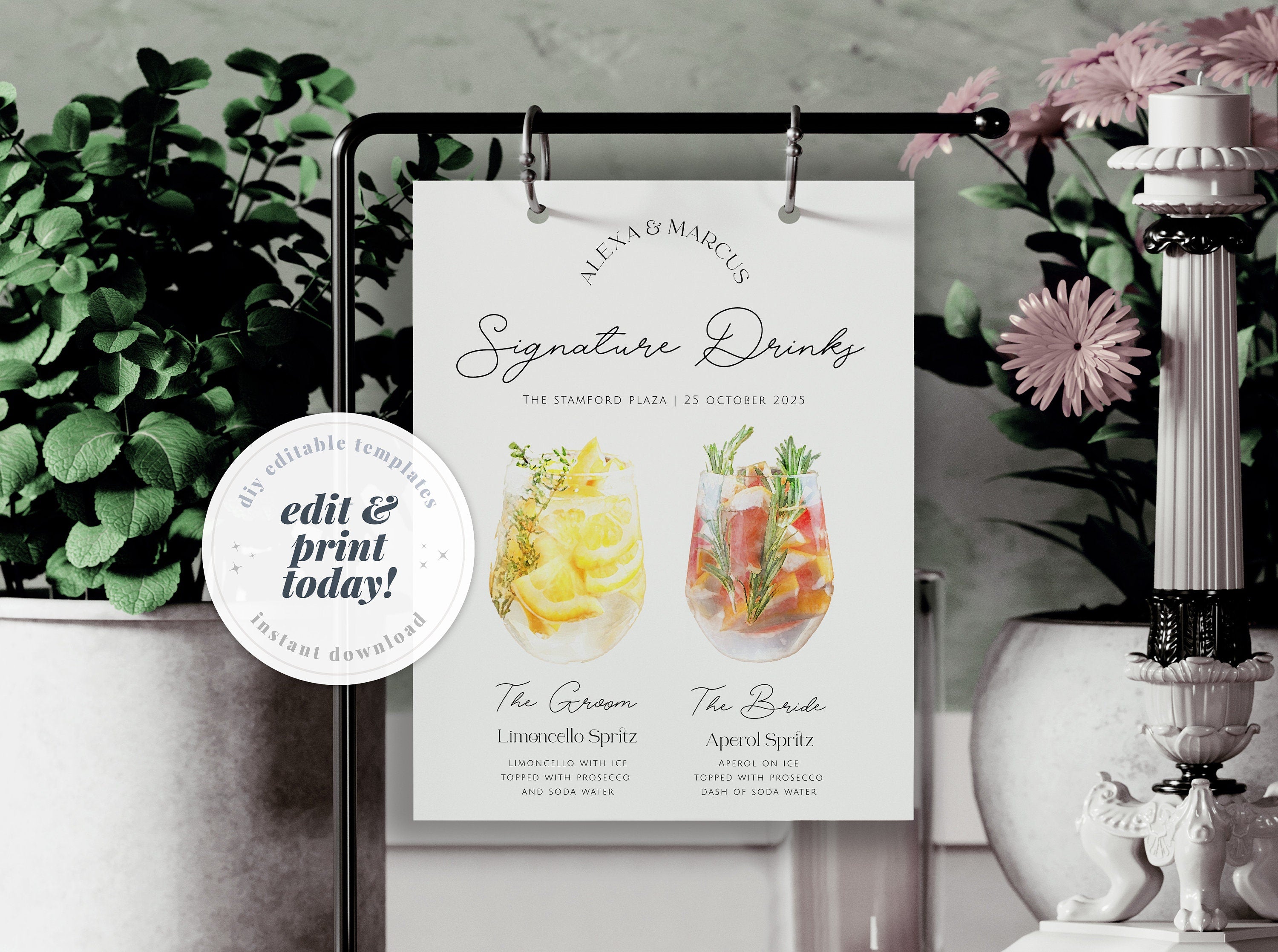 DAZZLE Modern Signature Drink Sign, Bar Menu Template, Minimalist Printable Bar Menu , Modern Editable Drink Menu Template