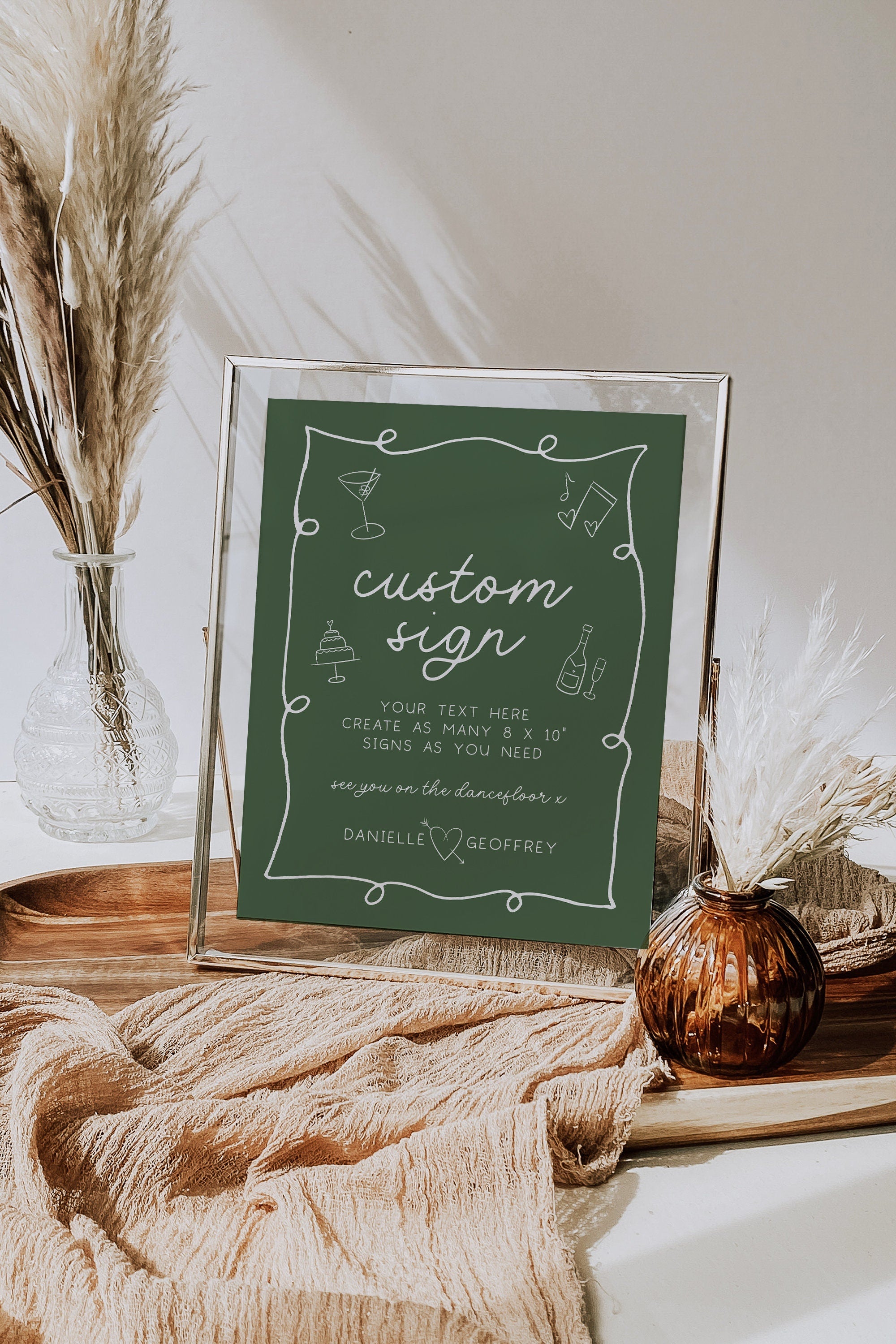 POET Forest Green Custom Sign Template, Hand drawn Wedding Sign Printable, Customisable Wedding Signage, Bohemian Editable Instant Download