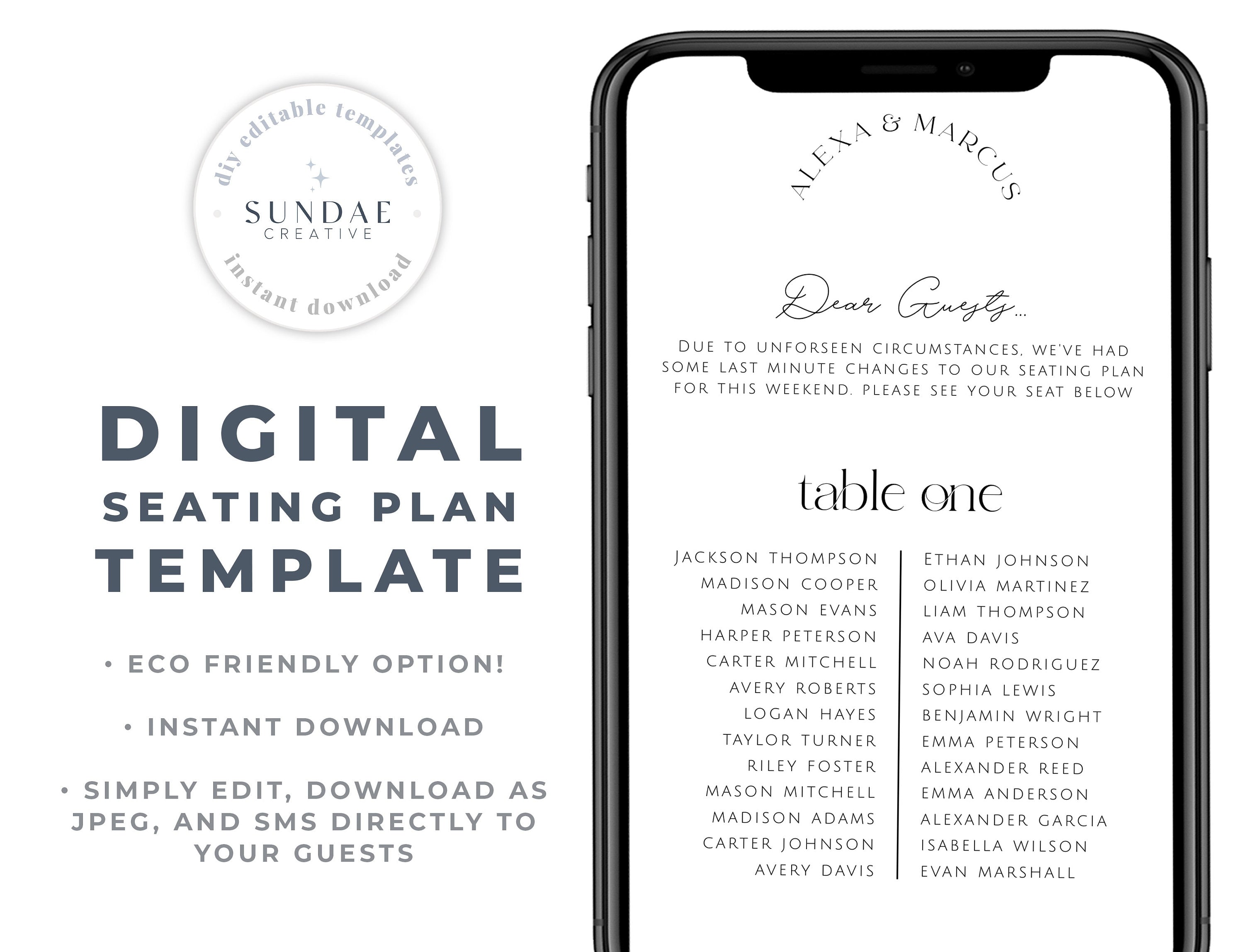 DAZZLE Digital Wedding seating chart template, Digital DIY Download Minimalist Banquet Seating Plan, Modern Seating Plan Editable Templett