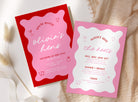 JEMMA Modern Wavy Hens Invitation Template Download, Editable Template Instant Download, Pink Red Hand-drawn border, Templett