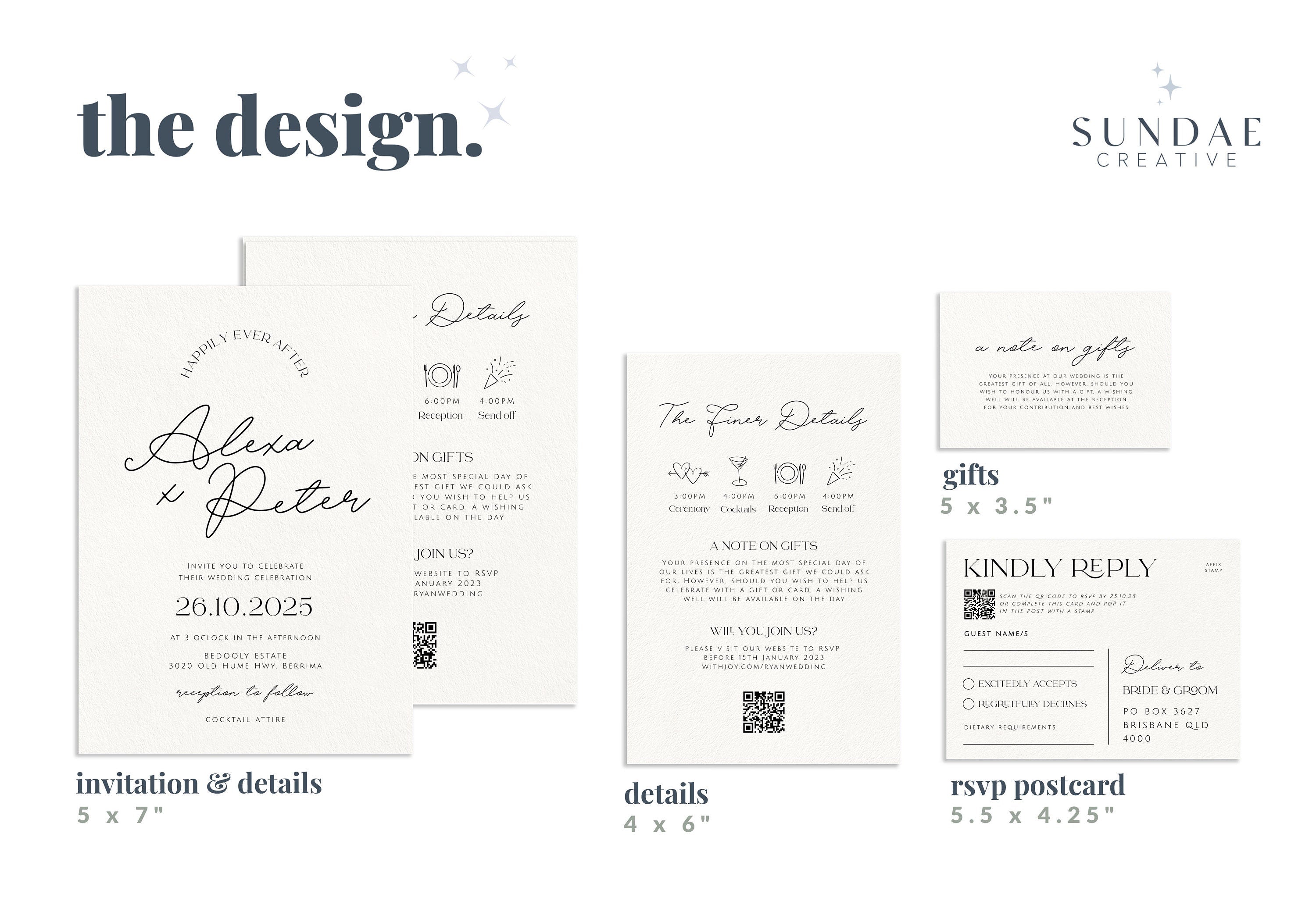 DAZZLE Wedding Invitation with QR Code, Minimal Wedding Invite Suite, Modern Invite, Simple Editable Invite Template, Editable Templett