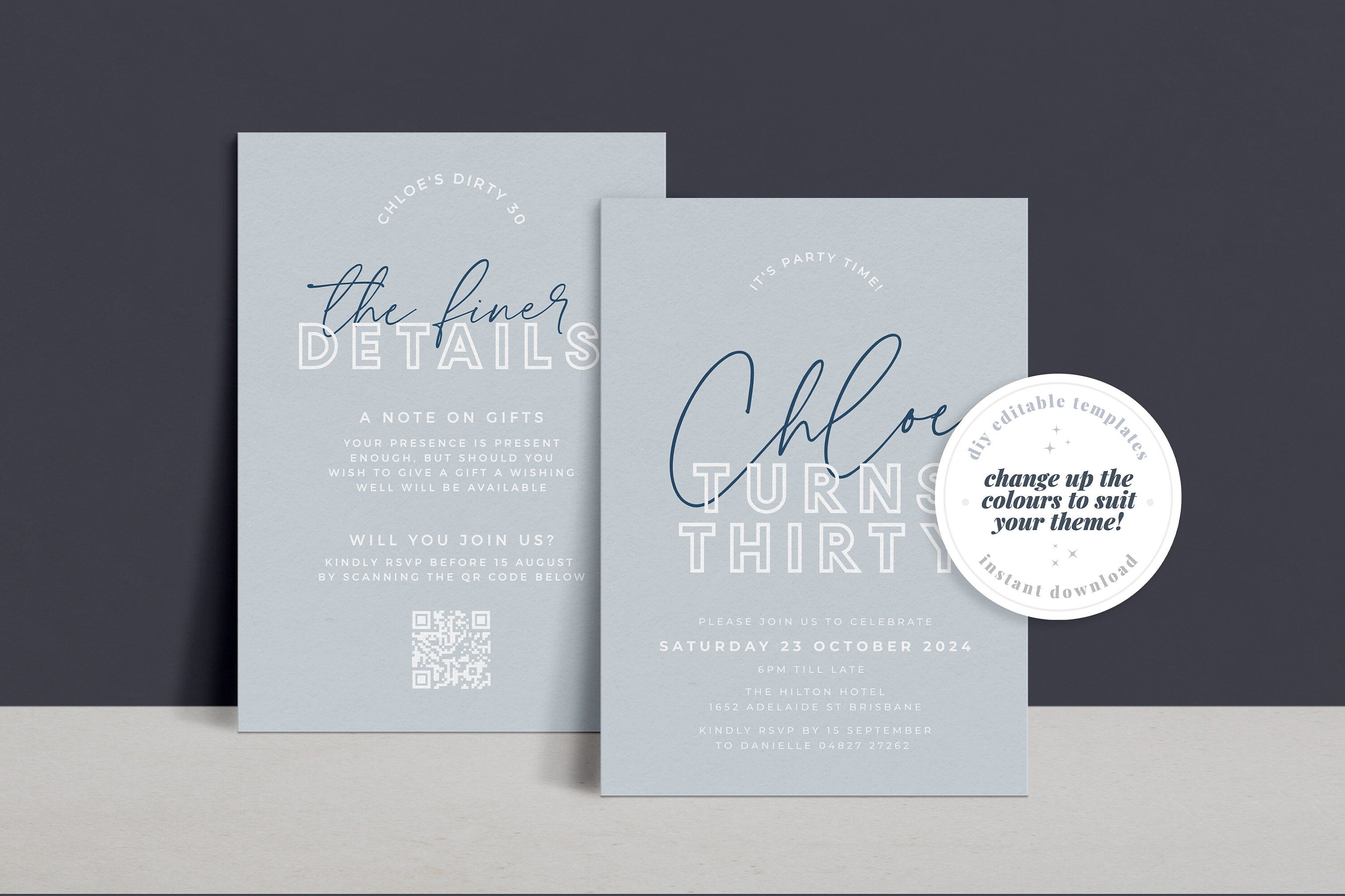 BRODY Modern Pink 30th Birthday Invitation template, 30th Birthday Invitation, 30th Invitation, Instant Download Editable Templett