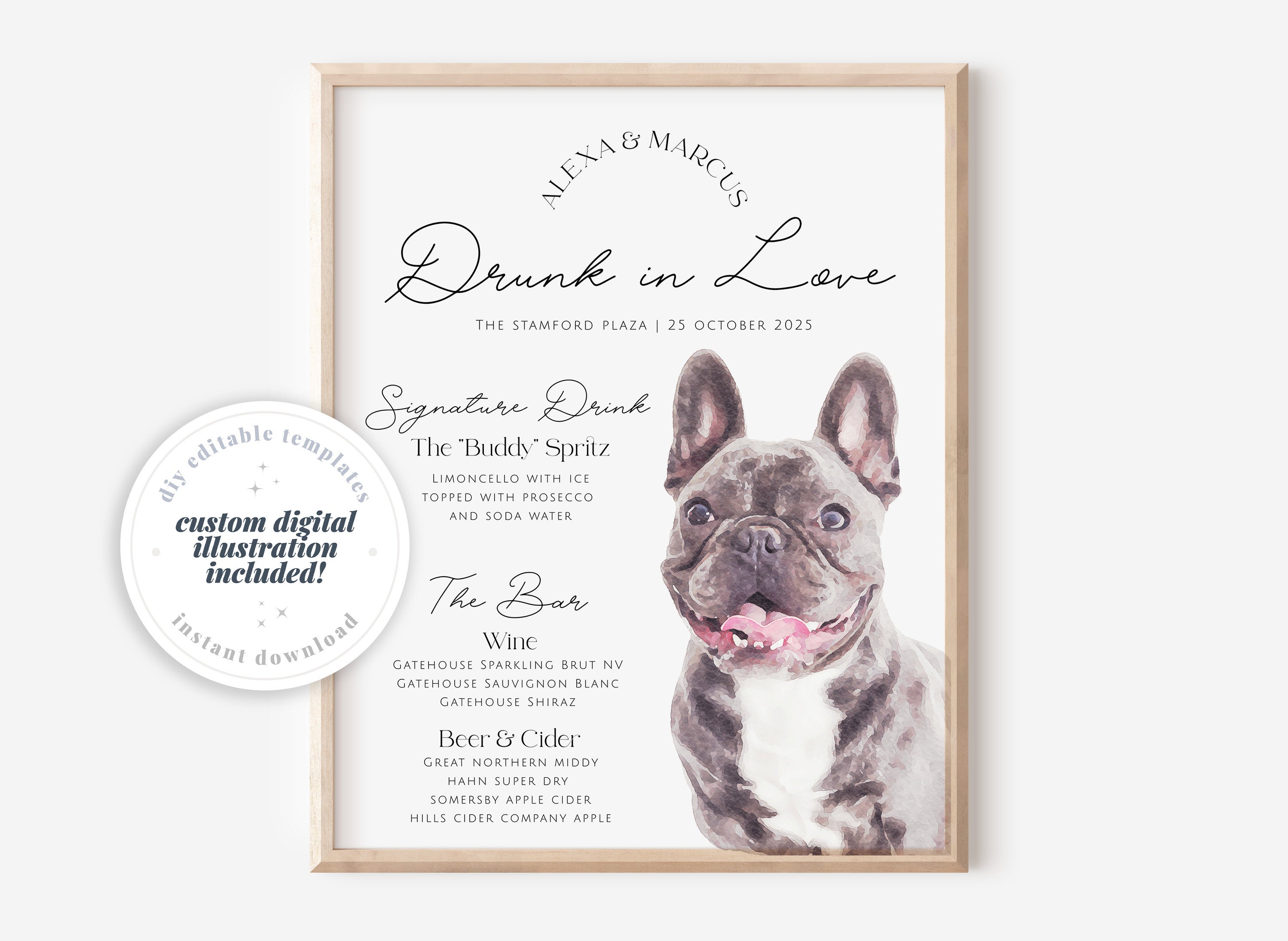 Dog Signature Drink Sign, Pet Signature Cocktail Sign, Minimalist Bar Sign, Dog Cocktail Sign, Editable Template, Bar Menu DAZZLE