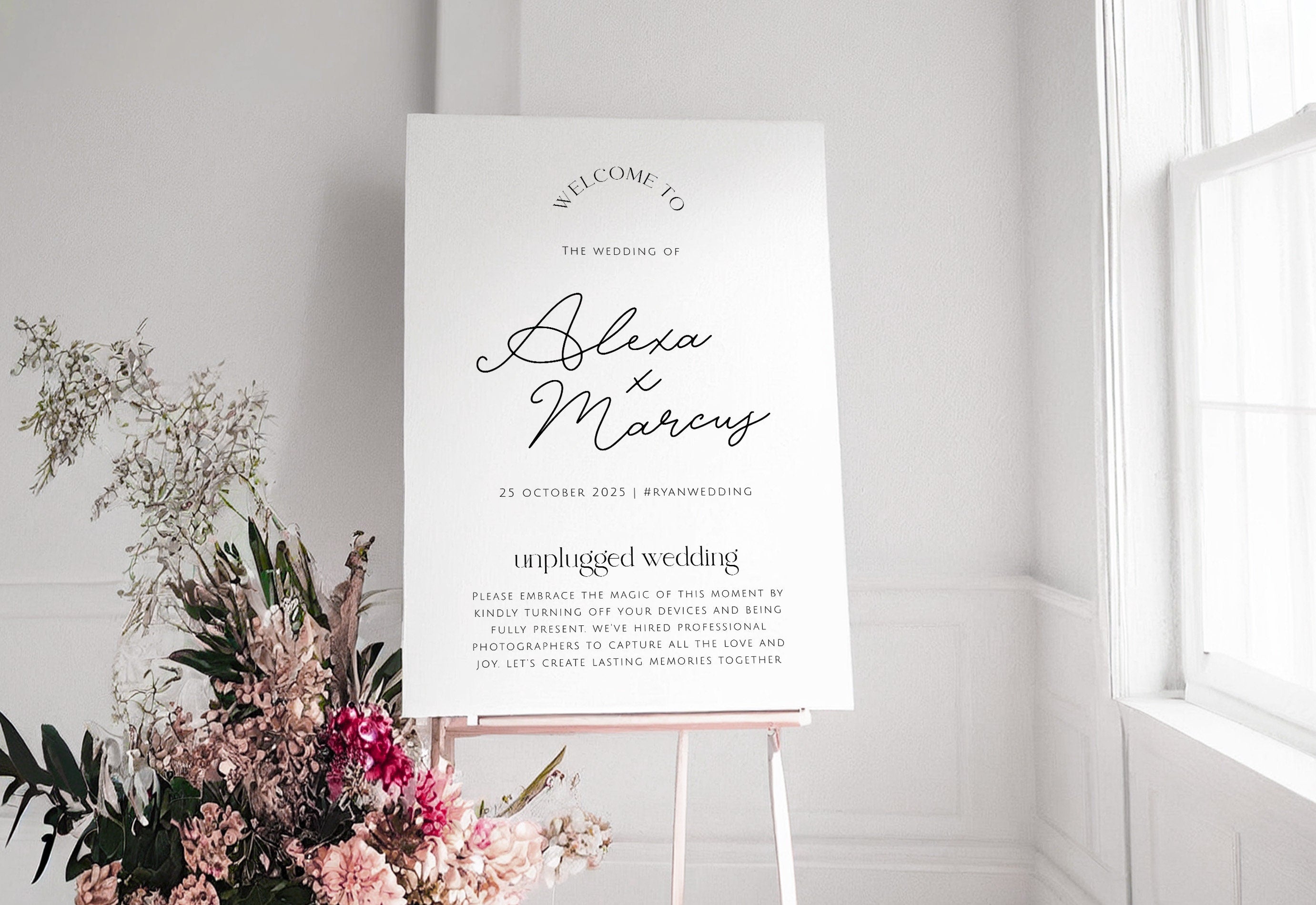 DAZZLE Minimalist Unplugged Ceremony Sign Template, Modern Calligraphy Unplugged Wedding Sign, Printable, Editable Editable Templett