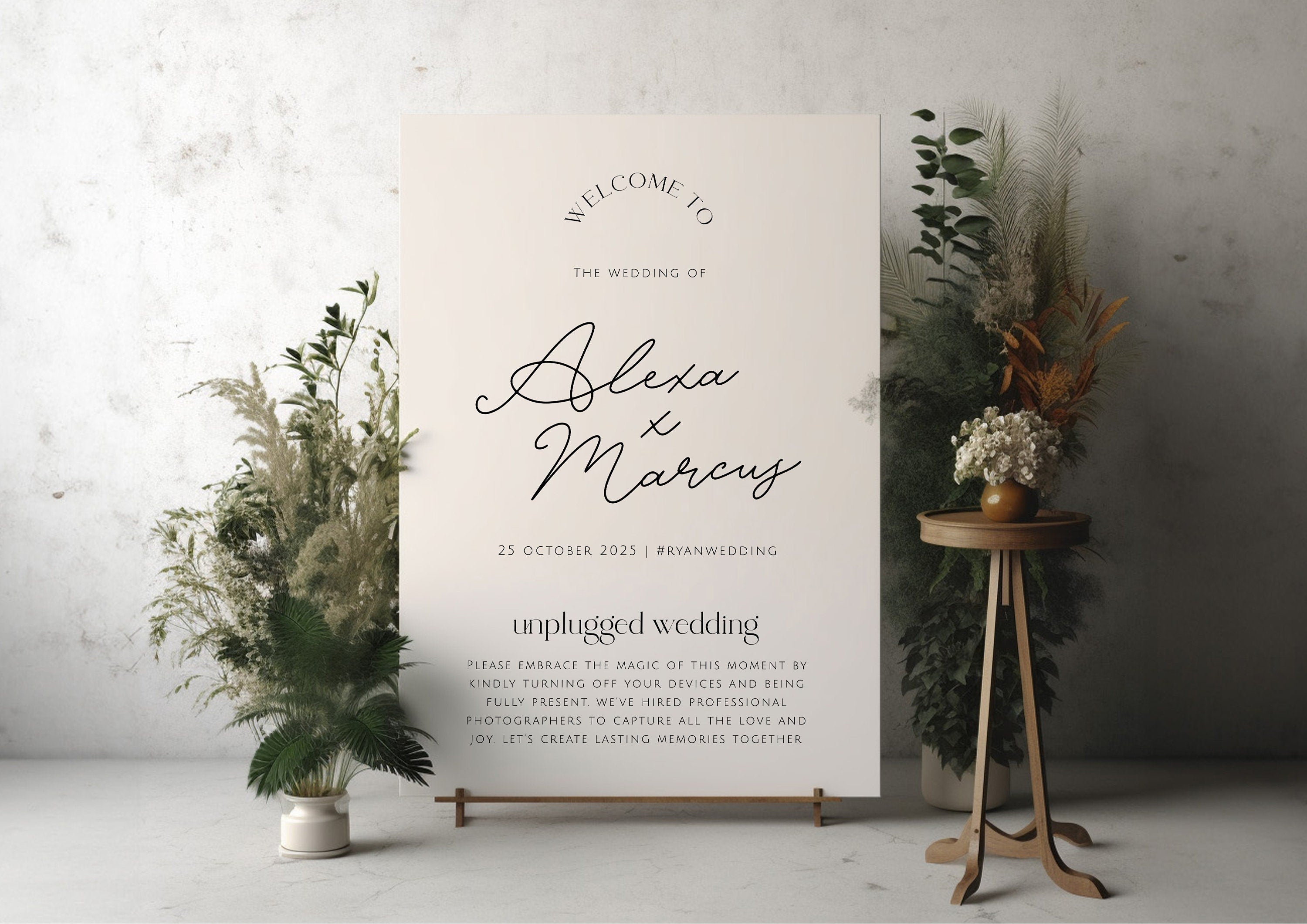 DAZZLE Minimalist Unplugged Ceremony Sign Template, Modern Calligraphy Unplugged Wedding Sign, Printable, Editable Editable Templett