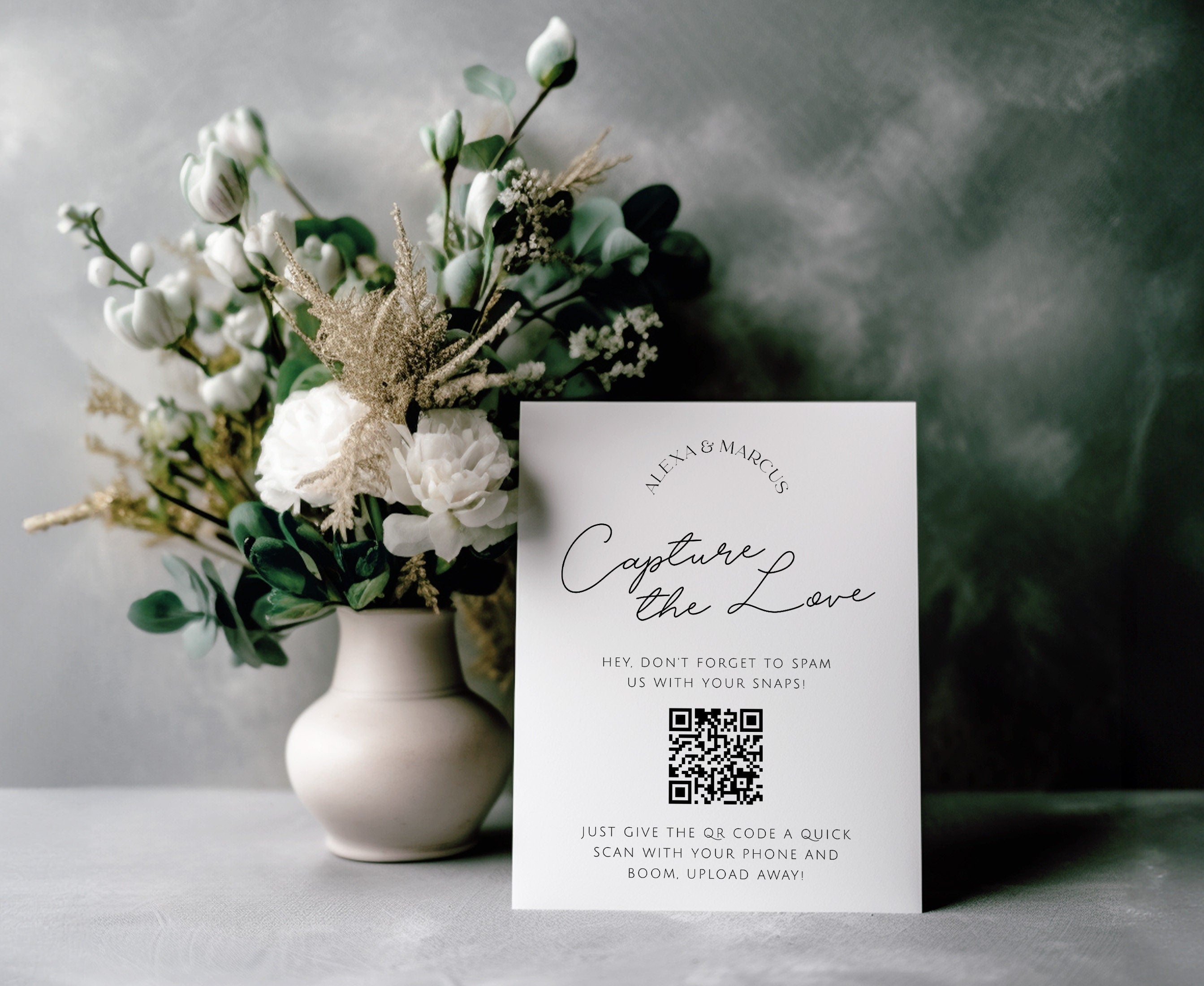 DAZZLE Capture the Love Sign Template Capture the Love QR Code Sign Wedding Hashtag Sign Guestbook, Wedding Photo Sharing, Editable Templett