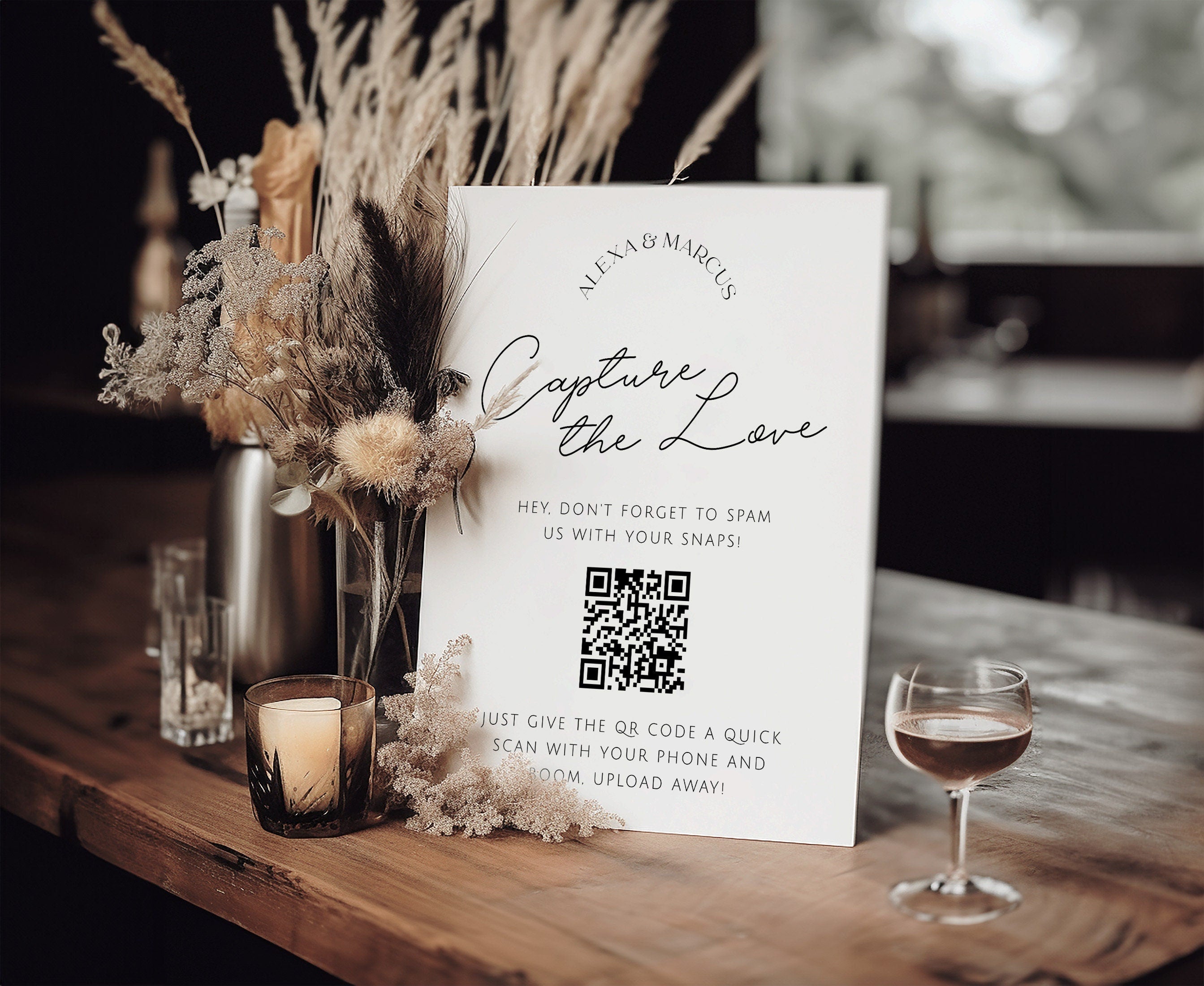 DAZZLE Capture the Love Sign Template Capture the Love QR Code Sign Wedding Hashtag Sign Guestbook, Wedding Photo Sharing, Editable Templett