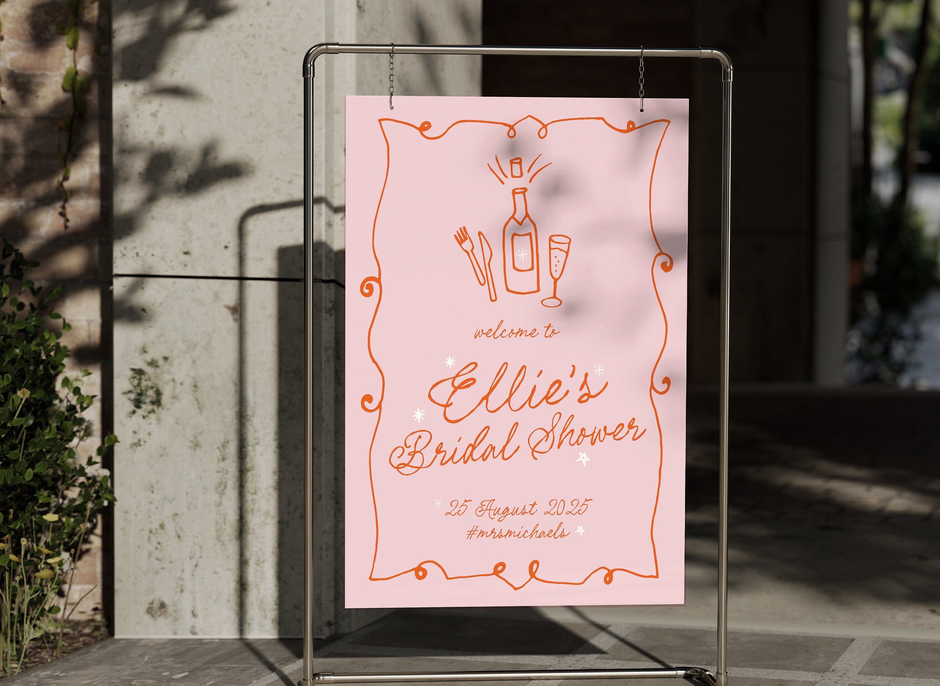 GEORGIE Modern Pink Bridal Shower Welcome Sign Template, Illustration Bridal Shower Weekend, Pink Hens Welcome, Editable Templett Download