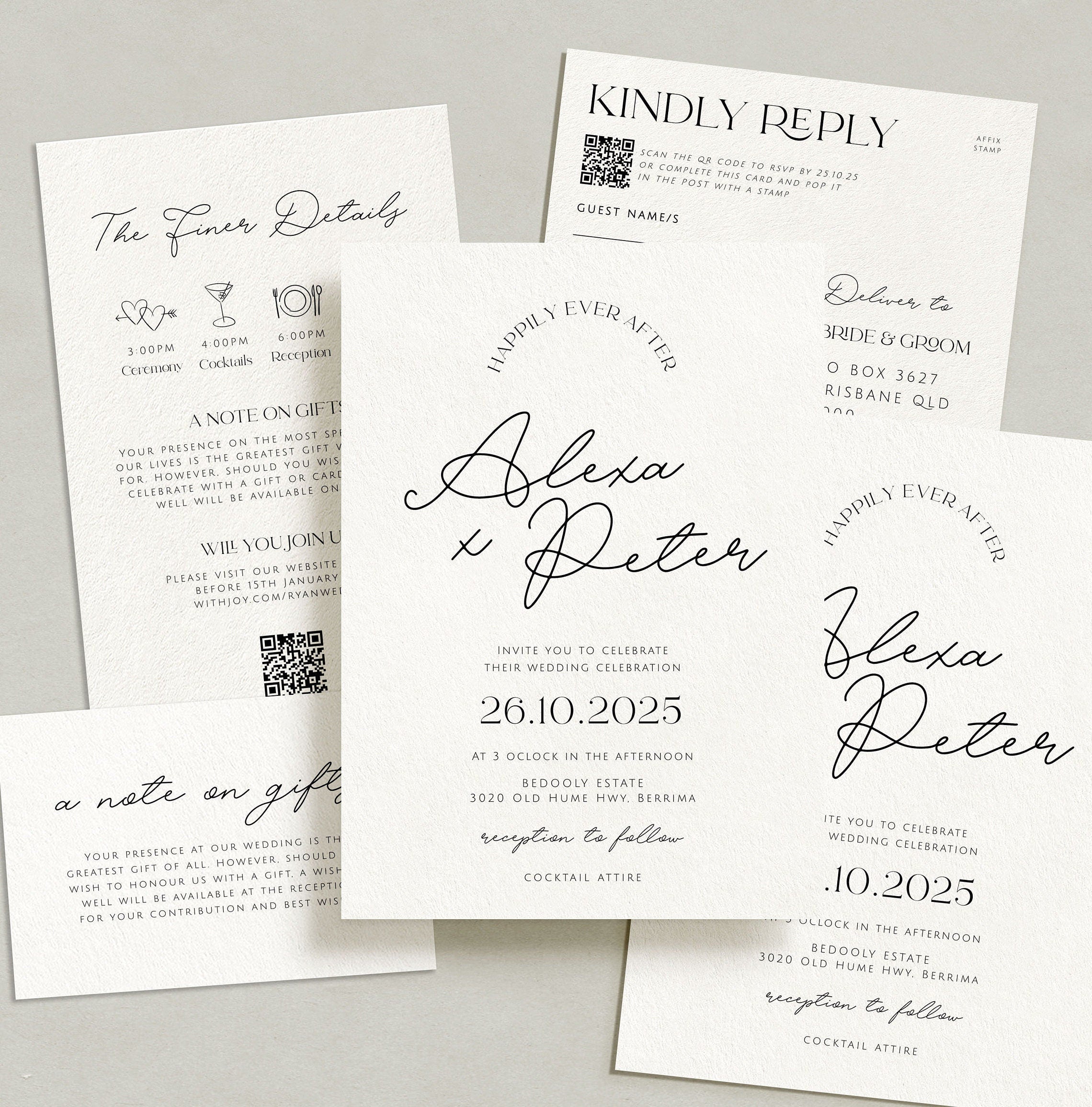 DAZZLE Wedding Invitation with QR Code, Minimal Wedding Invite Suite, Modern Invite, Simple Editable Invite Template, Editable Templett