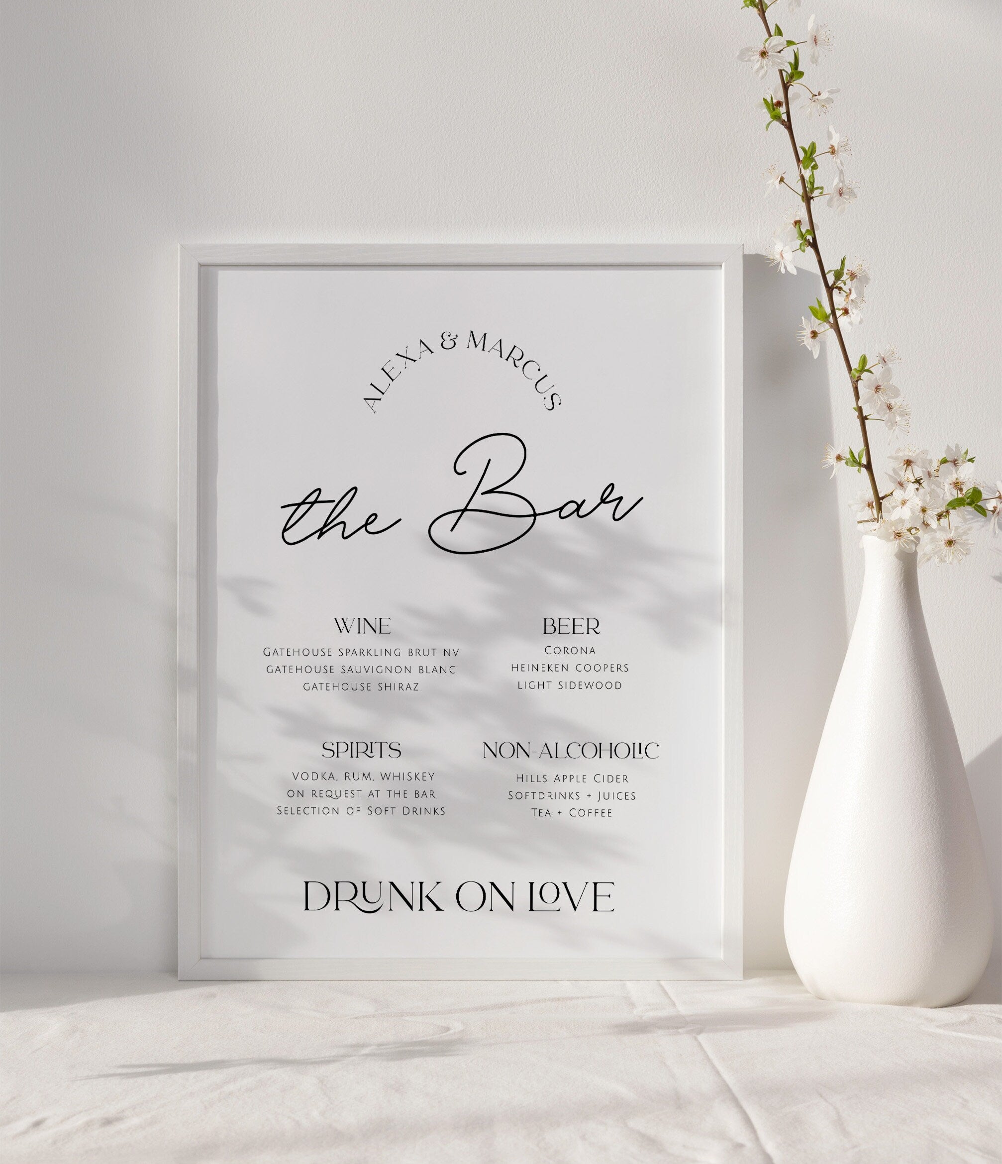 DAZZLE Minimalist Wedding Bar Menu Template, Printable Wedding Drink Sign | Modern Drink Menu, Bar Menu Template, Templett Editable