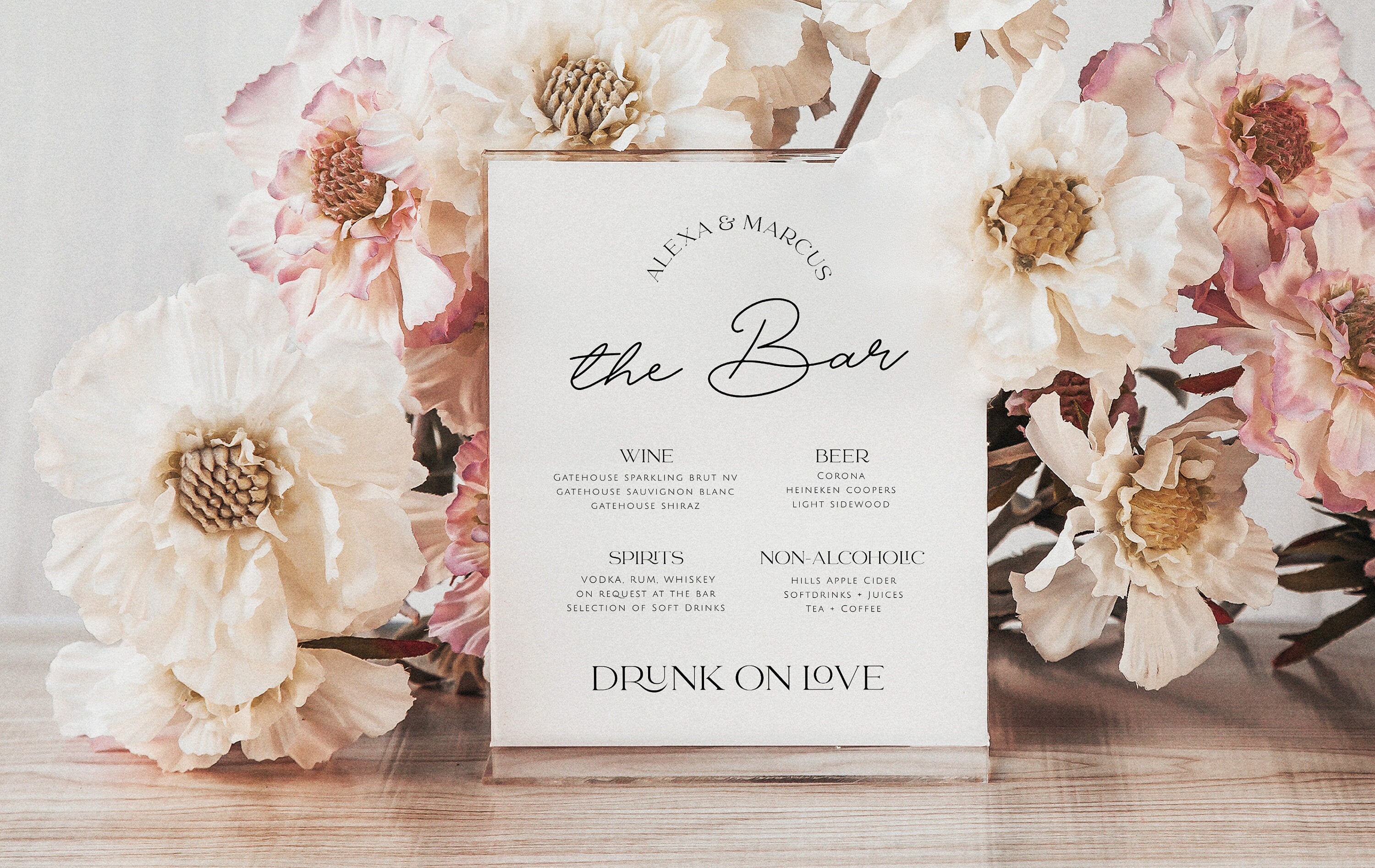 DAZZLE Minimalist Wedding Bar Menu Template, Printable Wedding Drink Sign | Modern Drink Menu, Bar Menu Template, Templett Editable