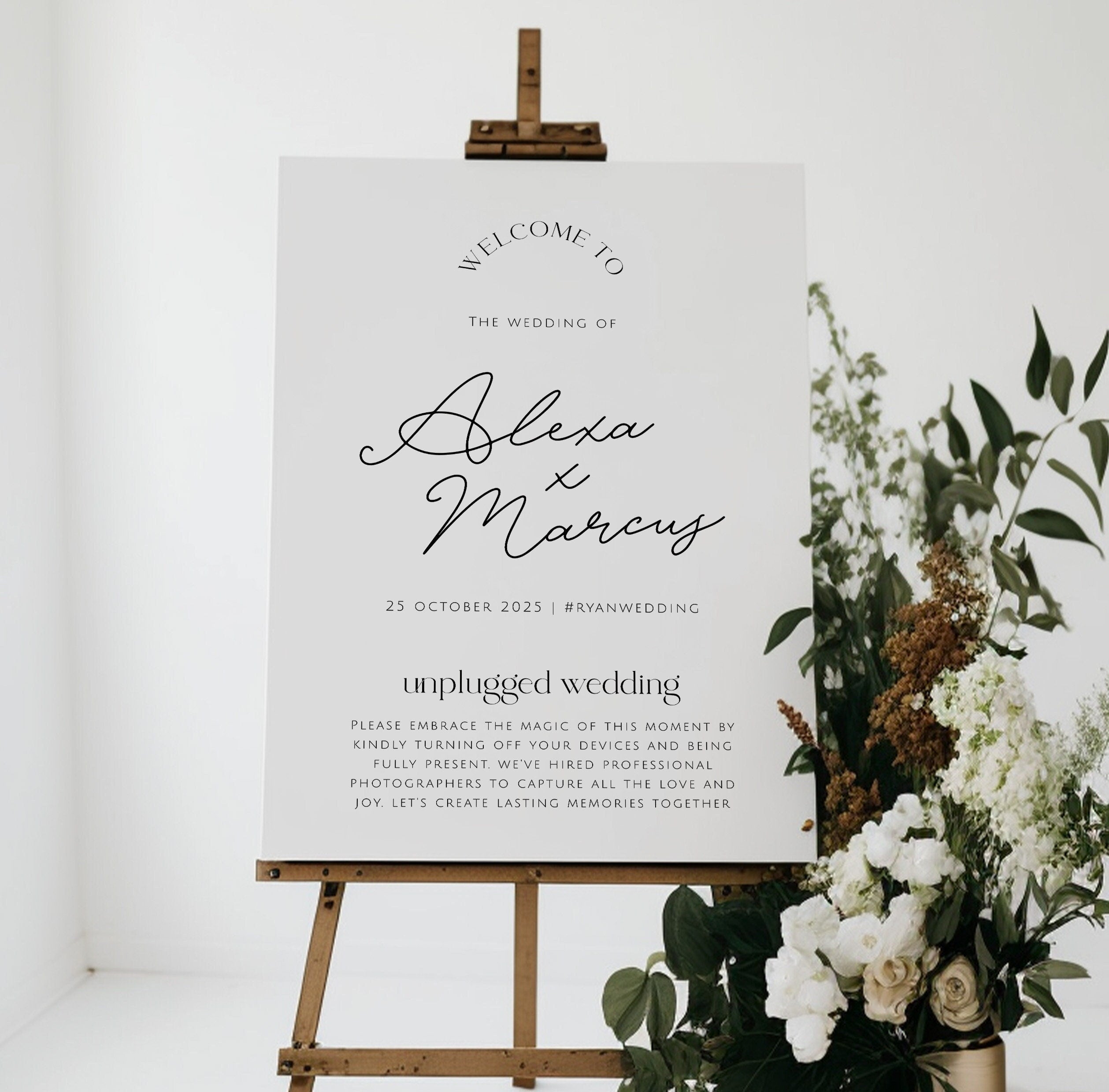 DAZZLE Minimalist Unplugged Ceremony Sign Template, Modern Calligraphy Unplugged Wedding Sign, Printable, Editable Editable Templett