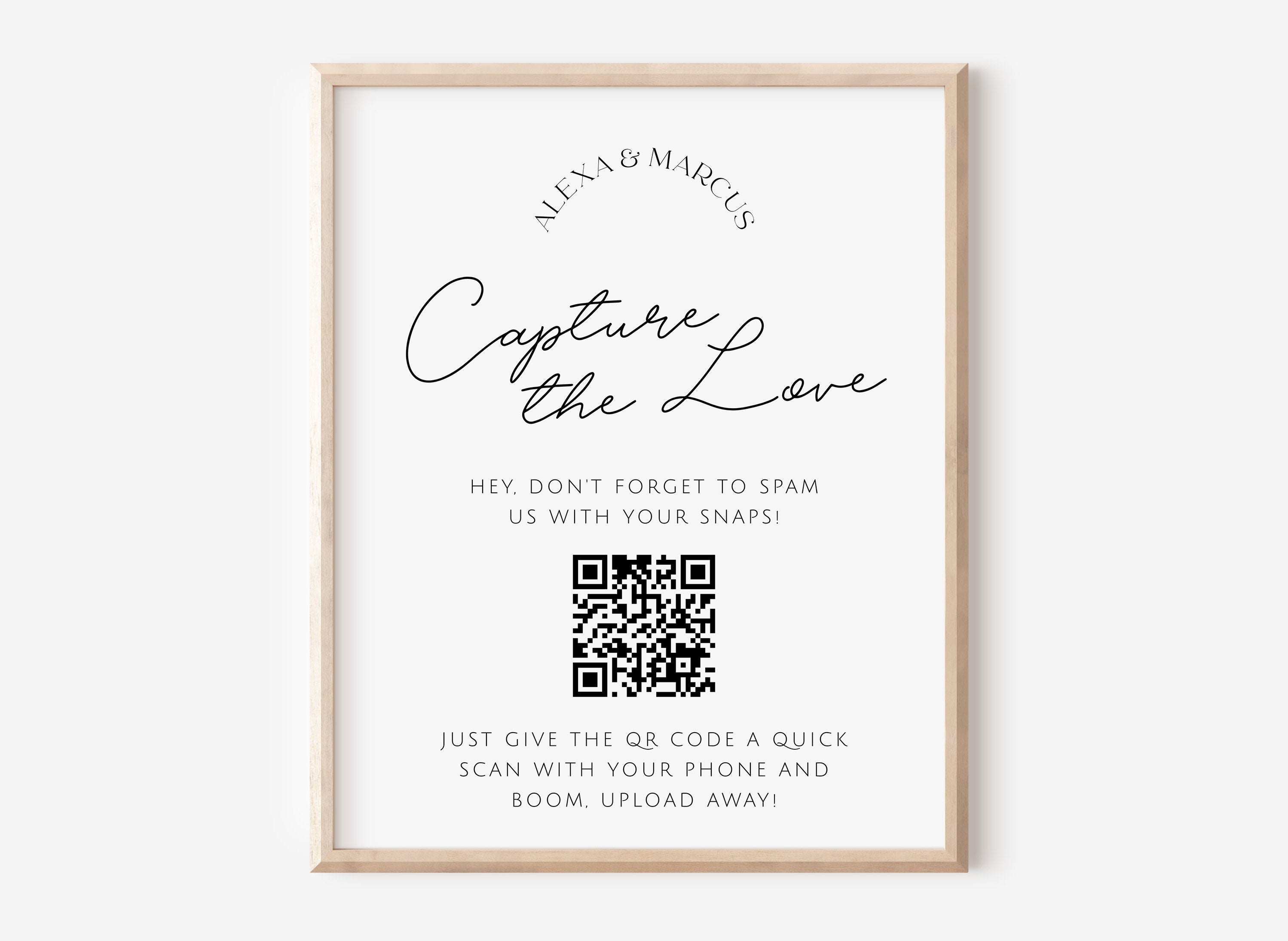 DAZZLE Minimalist Capture the Love QR Code Sign Template, Wedding Photo Signs, Share the Love, Wedding QR Code Signs, Editable Templett
