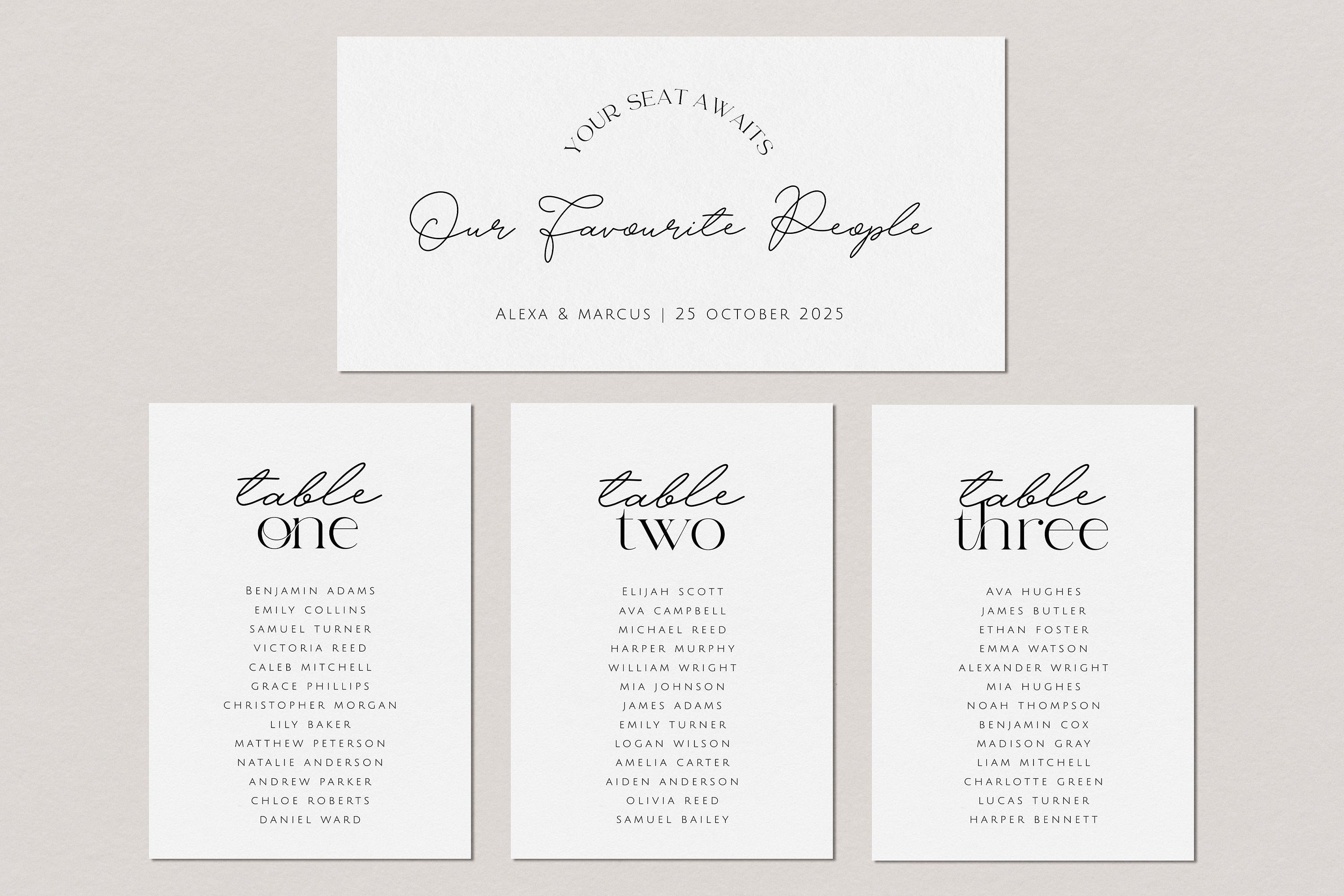 DAZZLE Modern Seating Chart Cards, Table Seating Chart Printable, Wedding Seating Card Sign, Instant Download Editable Templett