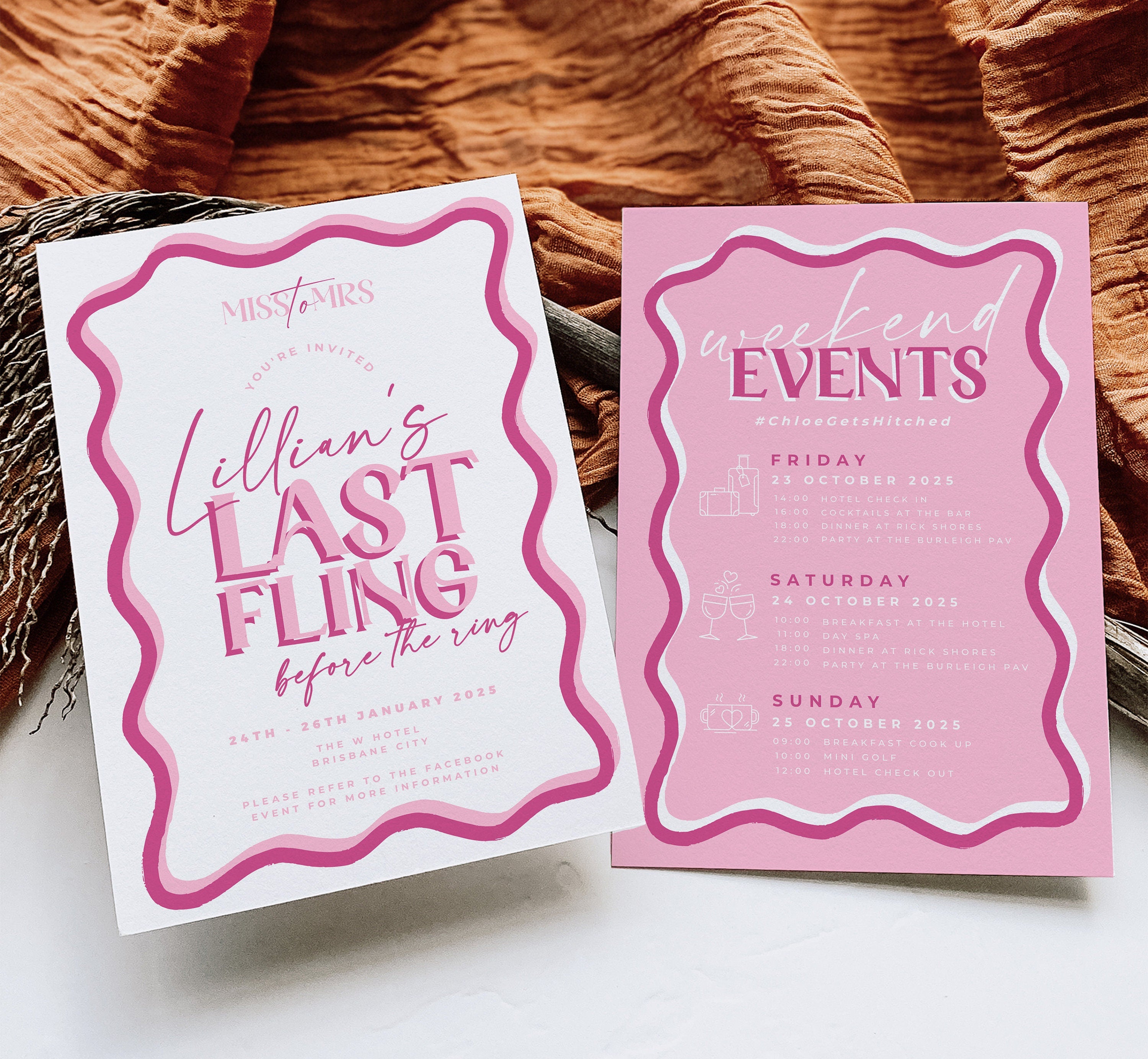 SONNY Last Fling Before the Ring Invite, Pink Hen Weekend Events, Bridal Shower Invitation template, Instant Download Editable Templett