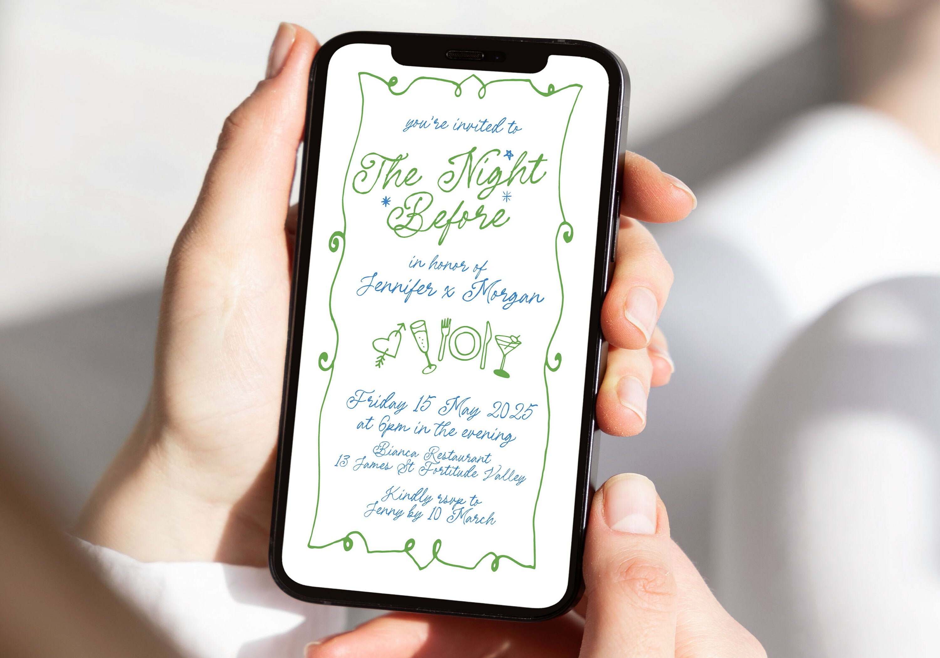 GEORGIE Digital The Night Before Rehearsal Dinner Invitation Template, SMS Fun Rehearsal Invite, Editable Templett Download