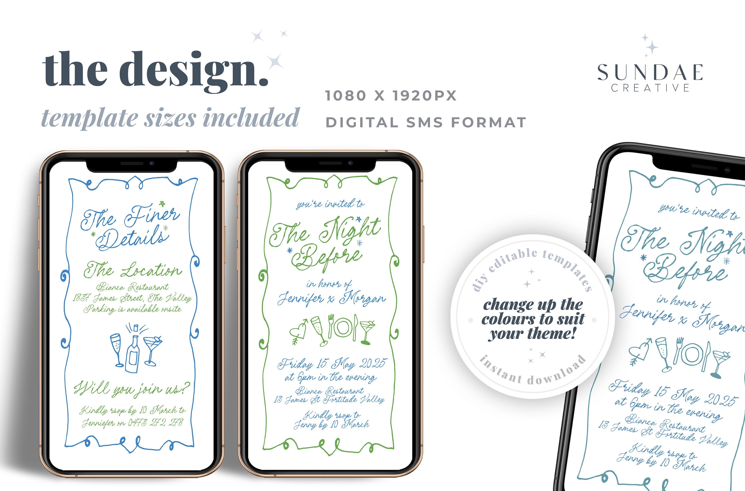 GEORGIE Digital The Night Before Rehearsal Dinner Invitation Template, SMS Fun Rehearsal Invite, Editable Templett Download