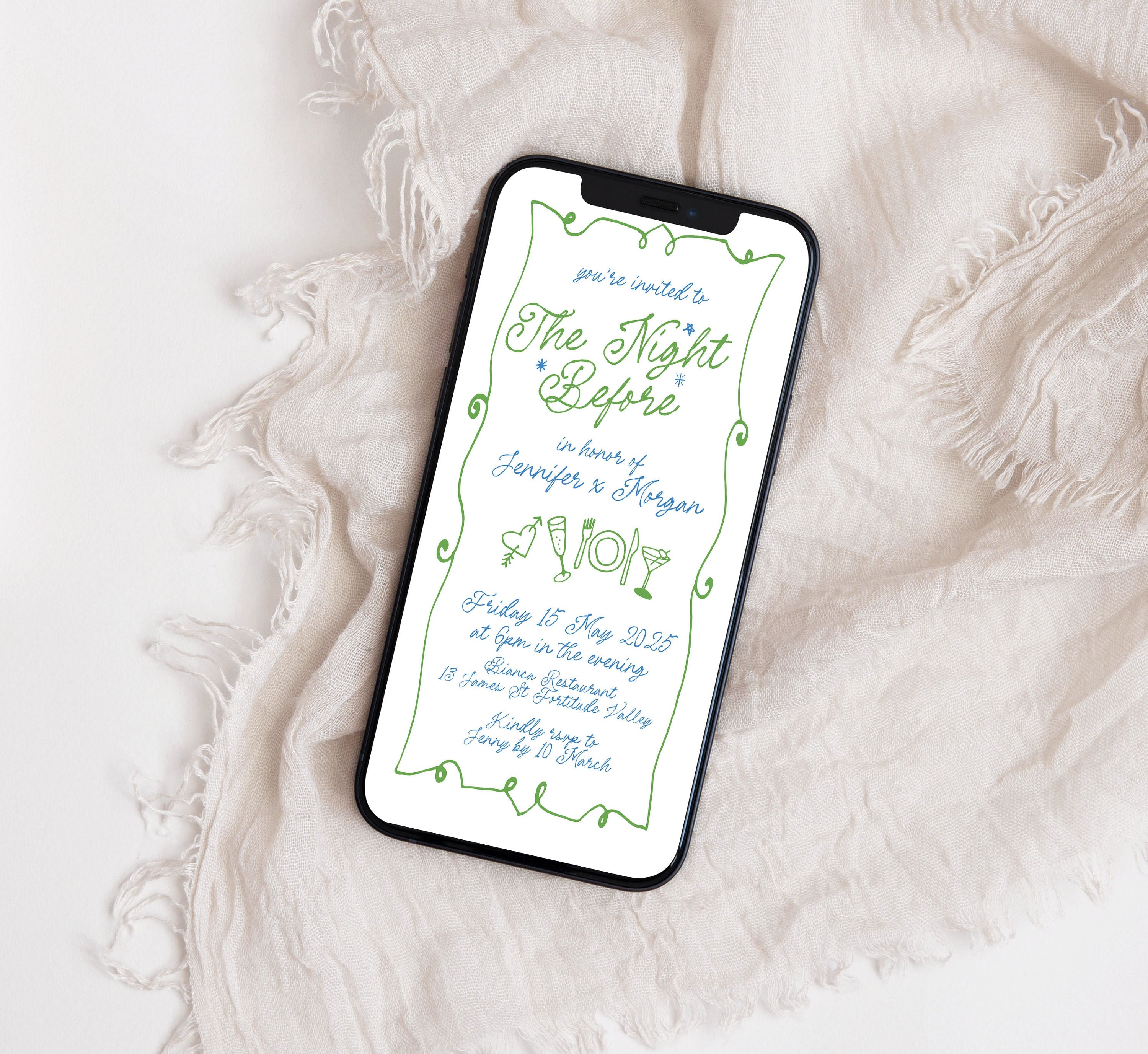 GEORGIE Digital The Night Before Rehearsal Dinner Invitation Template, SMS Fun Rehearsal Invite, Editable Templett Download