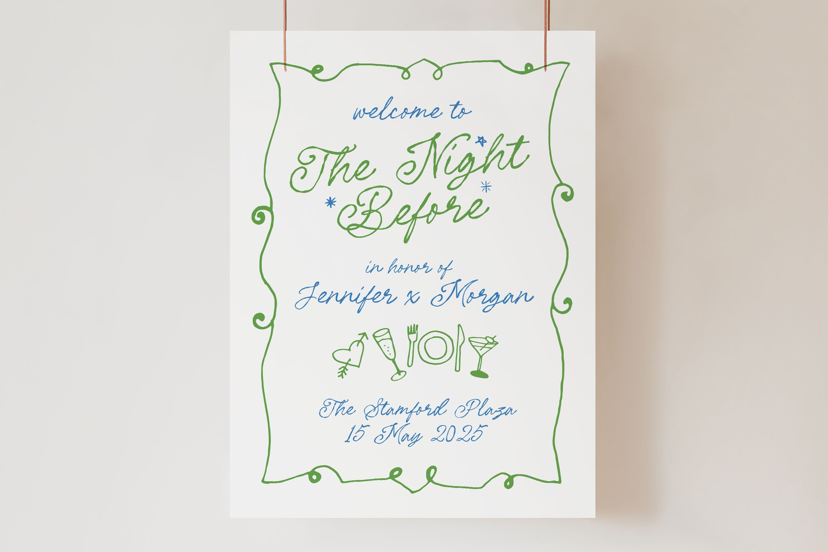 GEORGIE Whimsical Rehearsal Dinner Sign | Engagement Sign | The Night Before Welcome Sign | Editable Welcome Sign Templett