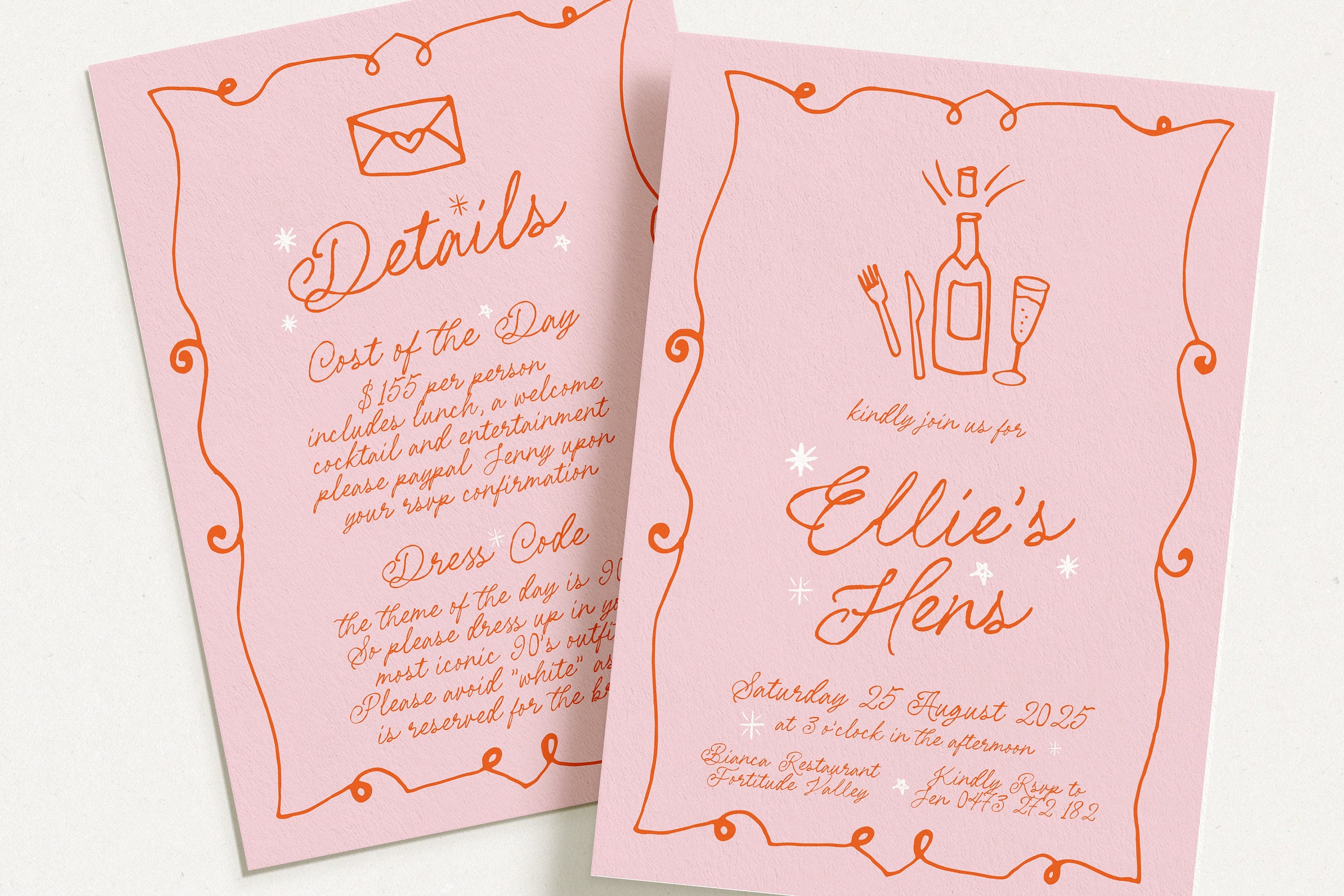 GEORGIE Modern Pink Hens Night Invitation Template, Icon Illustration Hens Weekend, Fun Pink Hens Party Invite, Editable Templett Download