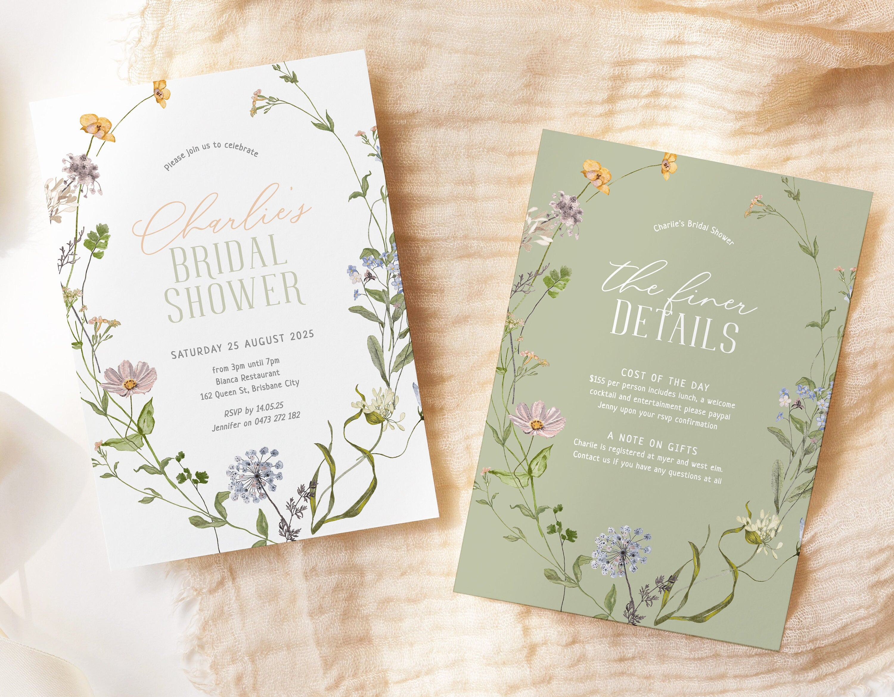BETTY Floral Bridal Shower Invitation Template, Editable Printable Bridal Shower Invitation Card, Wildflower, Templett Instant Download