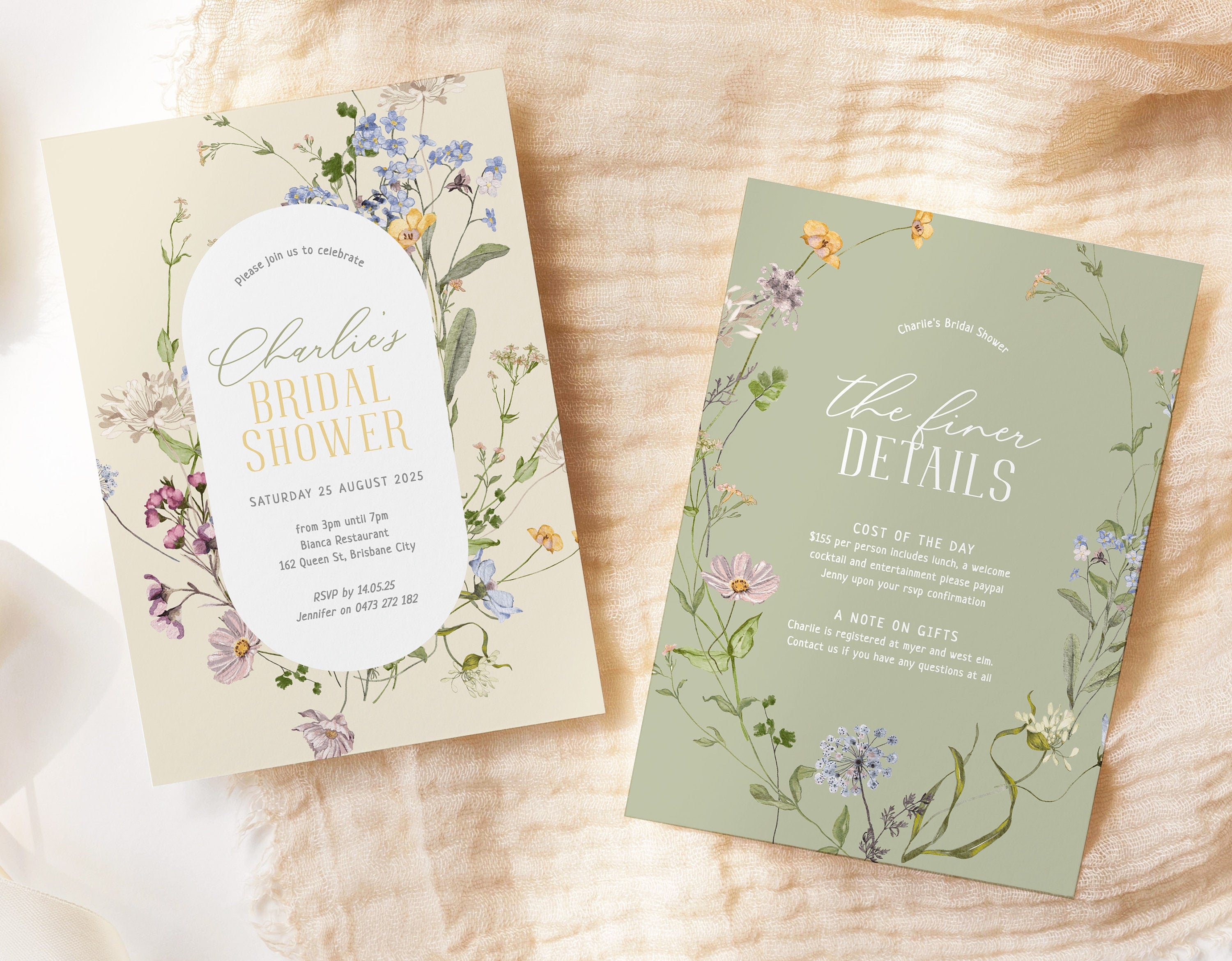 BETTY Floral Bridal Shower Invitation Template, Editable Printable Bridal Shower Invitation Card, Wildflower, Templett Instant Download