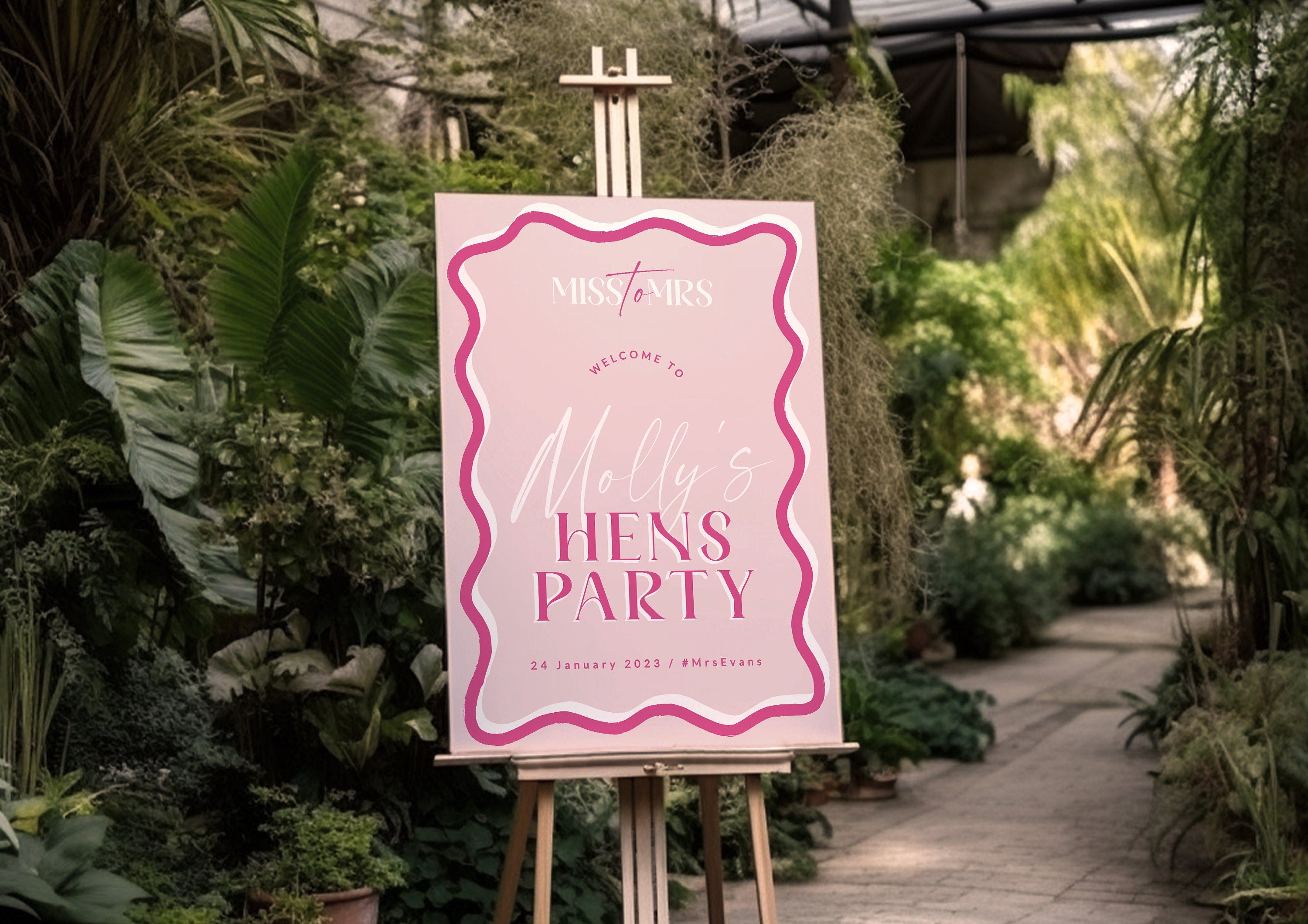 SONNY Hens Party welcome sign template, Pink Wavey bachelorette party, editable welcome template, templett instant download