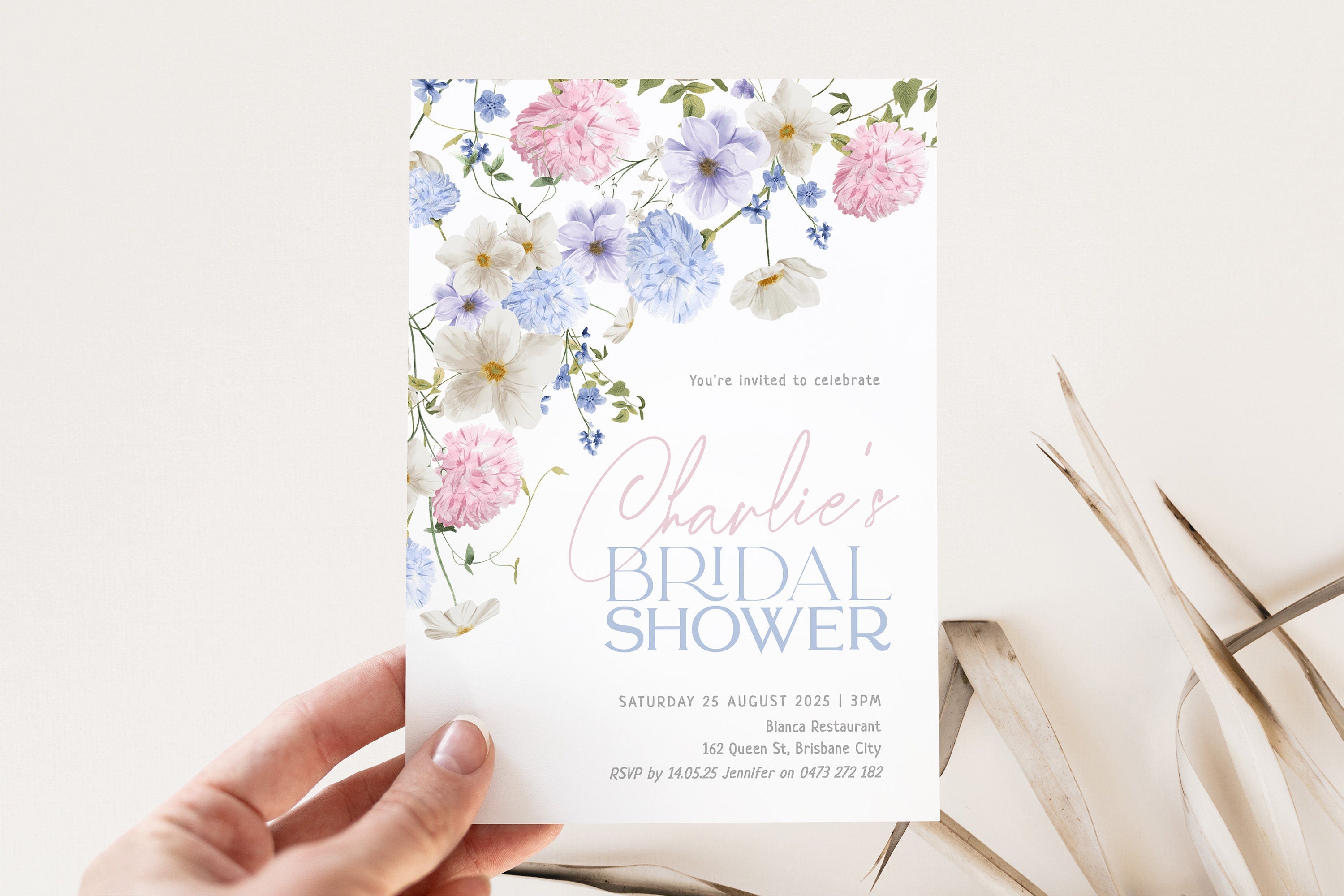 BIANCA Modern Editable Bridal Shower Invitation Template, Bridal Shower, Printable Invitation template, Instant Download Editable Templett