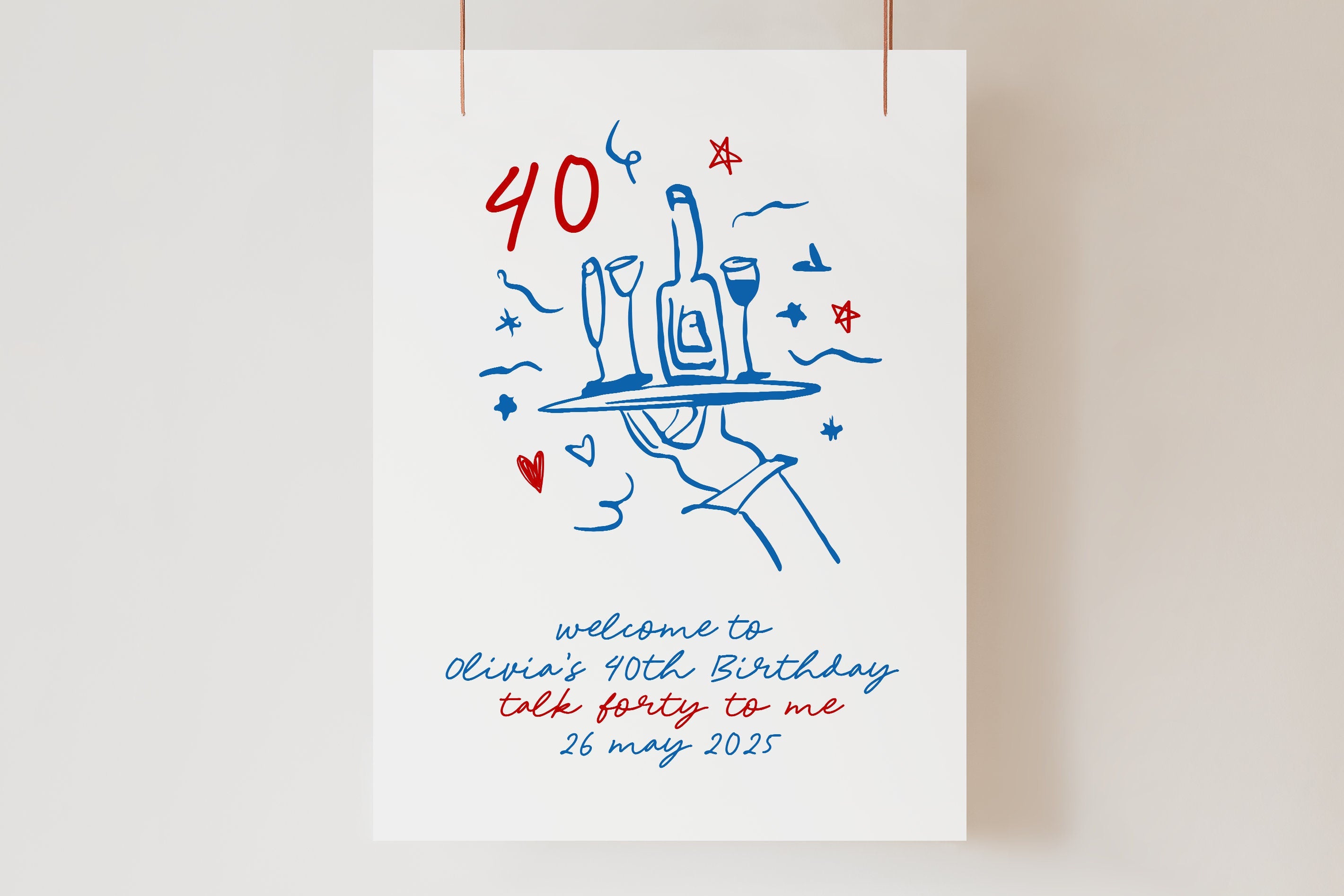 CLARA Fun modern 40th Birthday Welcome Sign Template, Illustration Drawing birthday forty fifty thirty 30th sign, Editable Templett Download