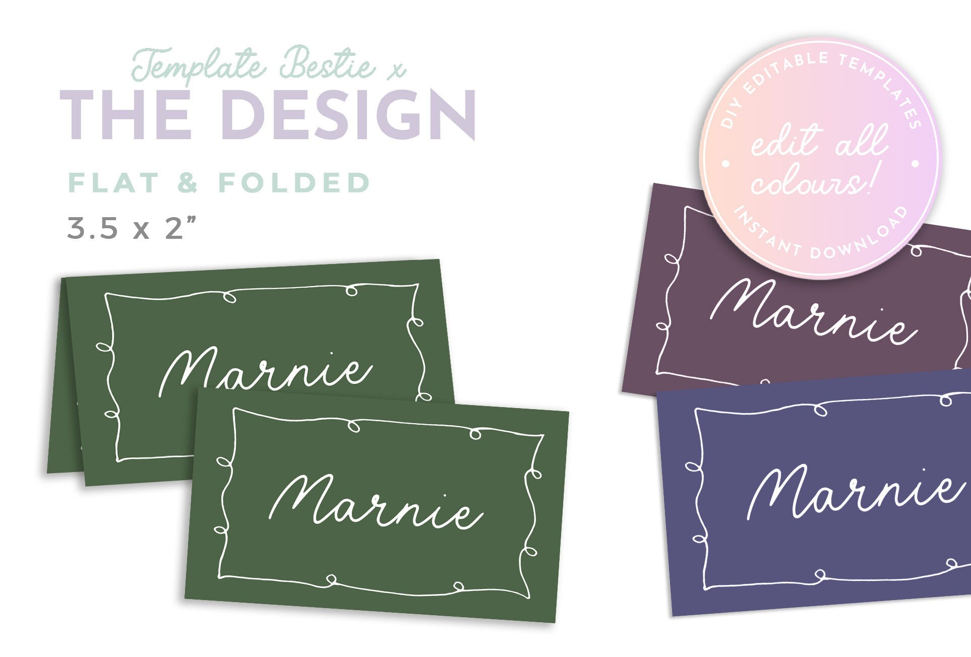 POET Fun Quirky Wedding Place Card Template | Wave Italian Style Escort Cards | Wedding Name Cards | Instant Download Templett