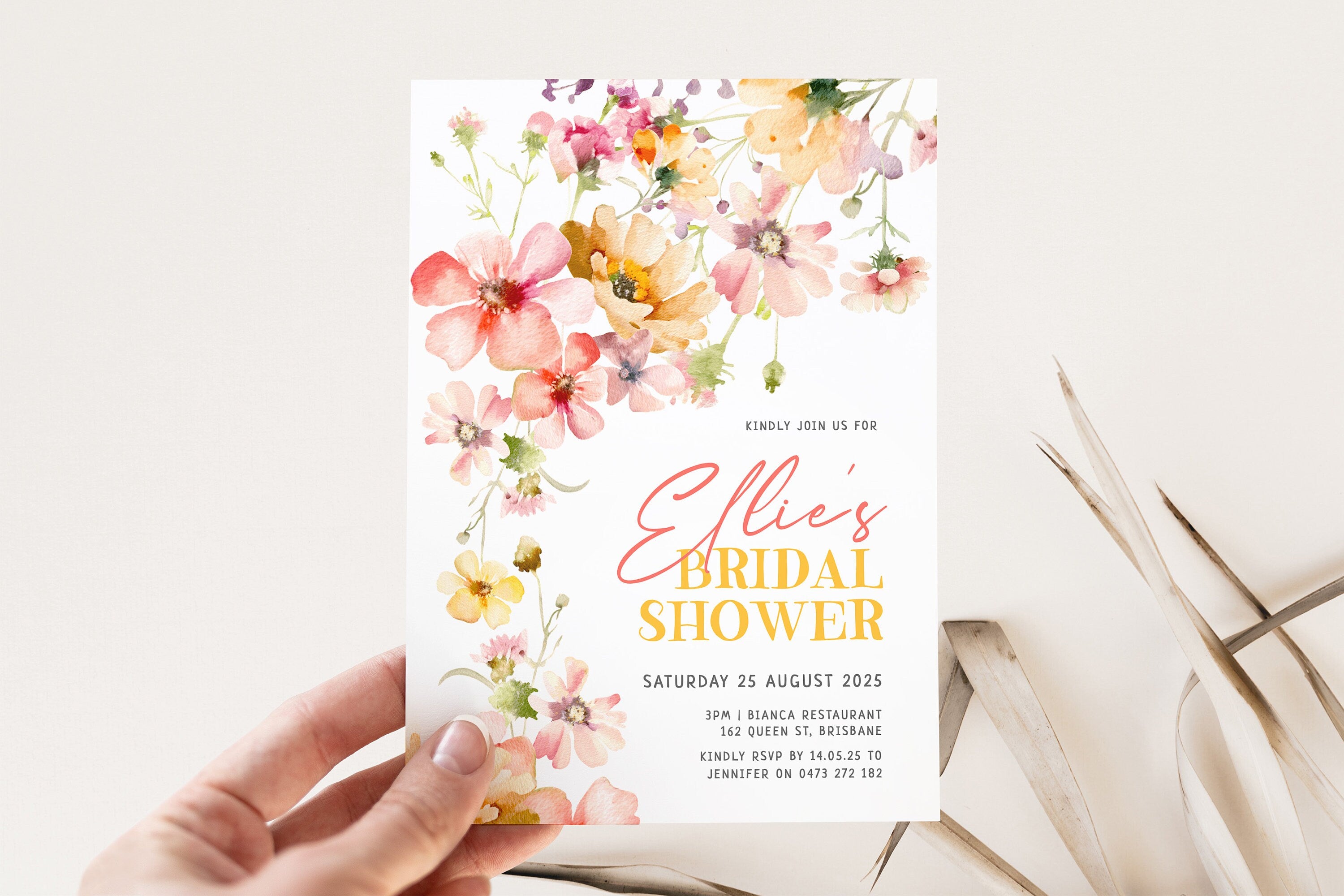 DAPHNE Bright Floral Bridal Shower Invitation Template, Colourful Bridal Shower, Printable template, Instant Download Editable Templett