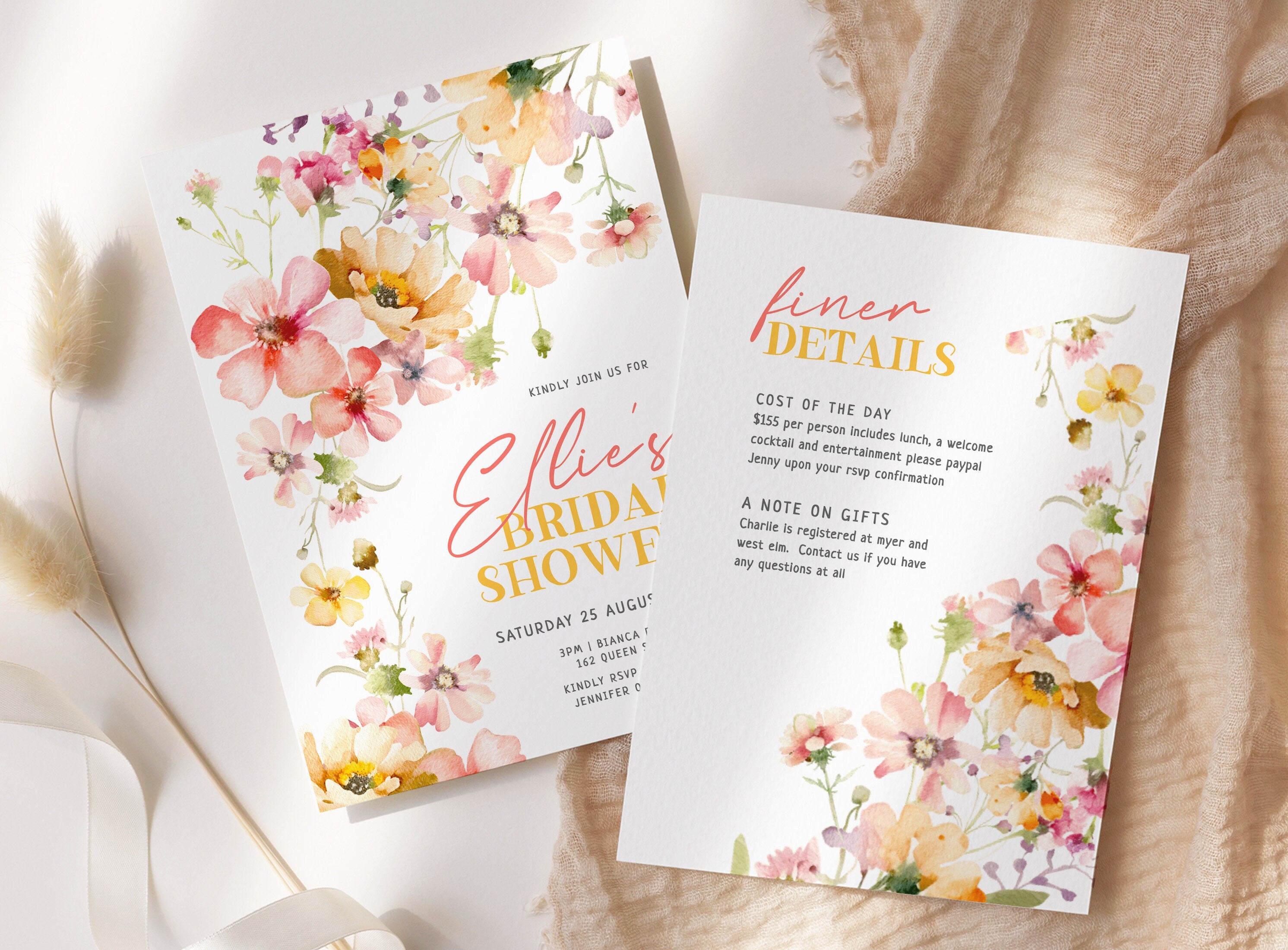 DAPHNE Bright Floral Bridal Shower Invitation Template, Colourful Bridal Shower, Printable template, Instant Download Editable Templett