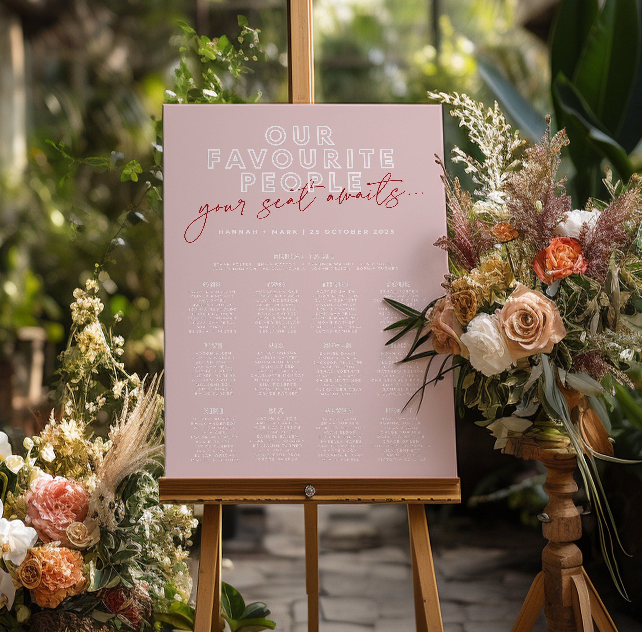 BRODY Pink Red Wedding Seating Plan Sign Template, Guest Seating Chart Sign, Printable template, Instant Download Editable Templett