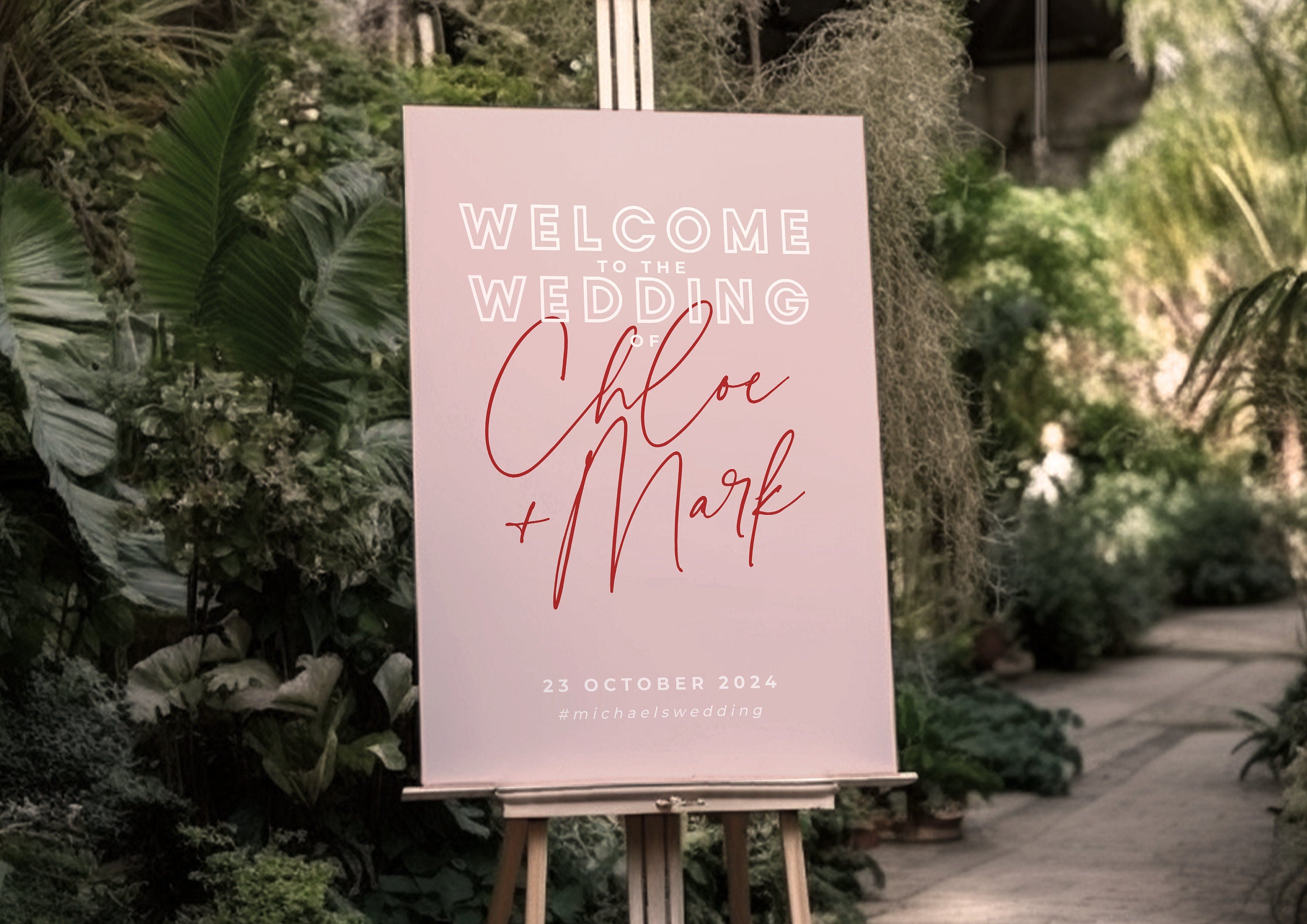 BRODY Pink Red Wedding Welcome Sign Template, Modern Wedding Welcome Sign, Printable template, Instant Download Editable Templett