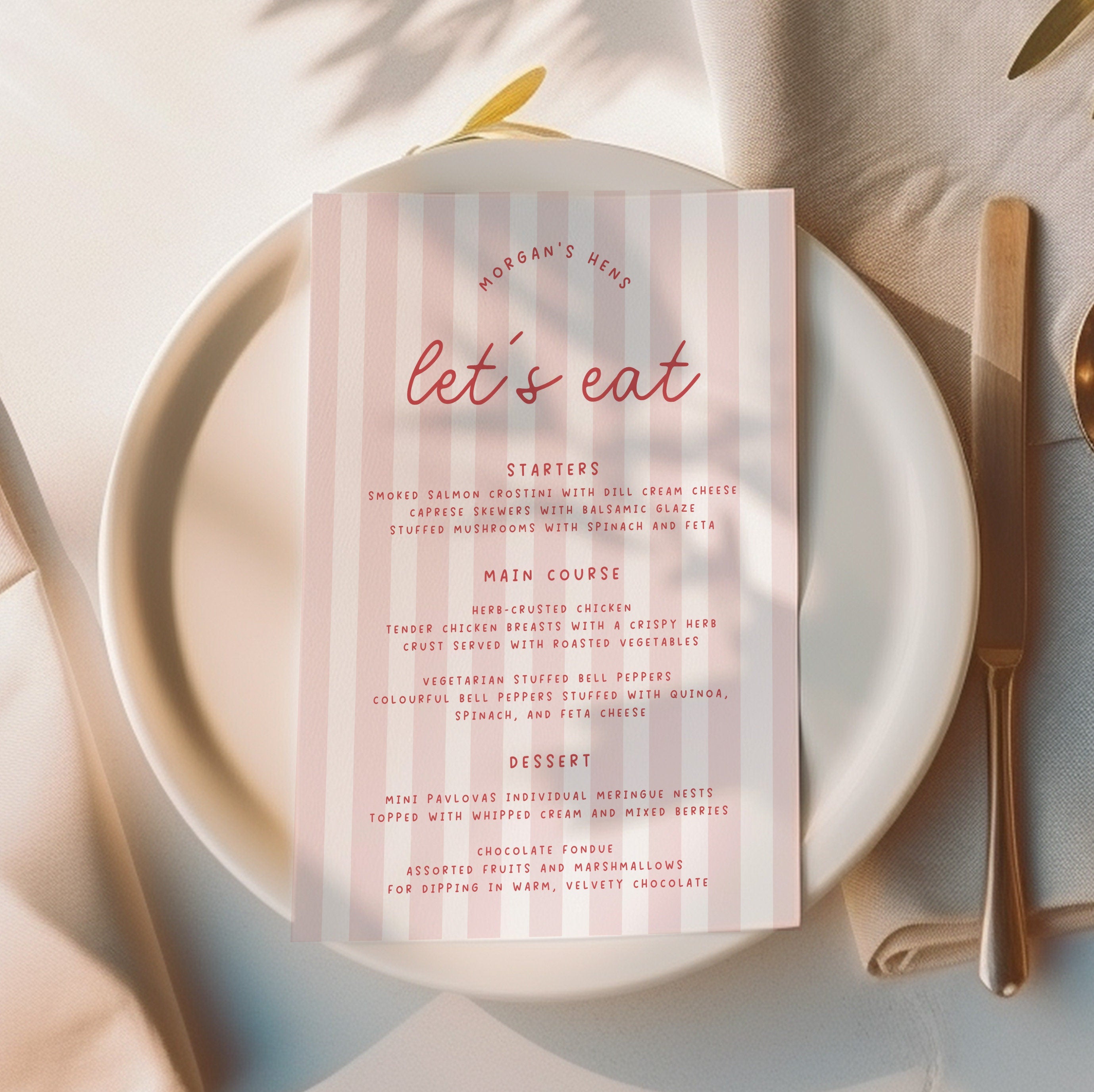 MINNIE Pink Retro Bridal Shower Menu Template Download, Stripes Guest Menu Shower Invite, Editable Template Instant Download Templett