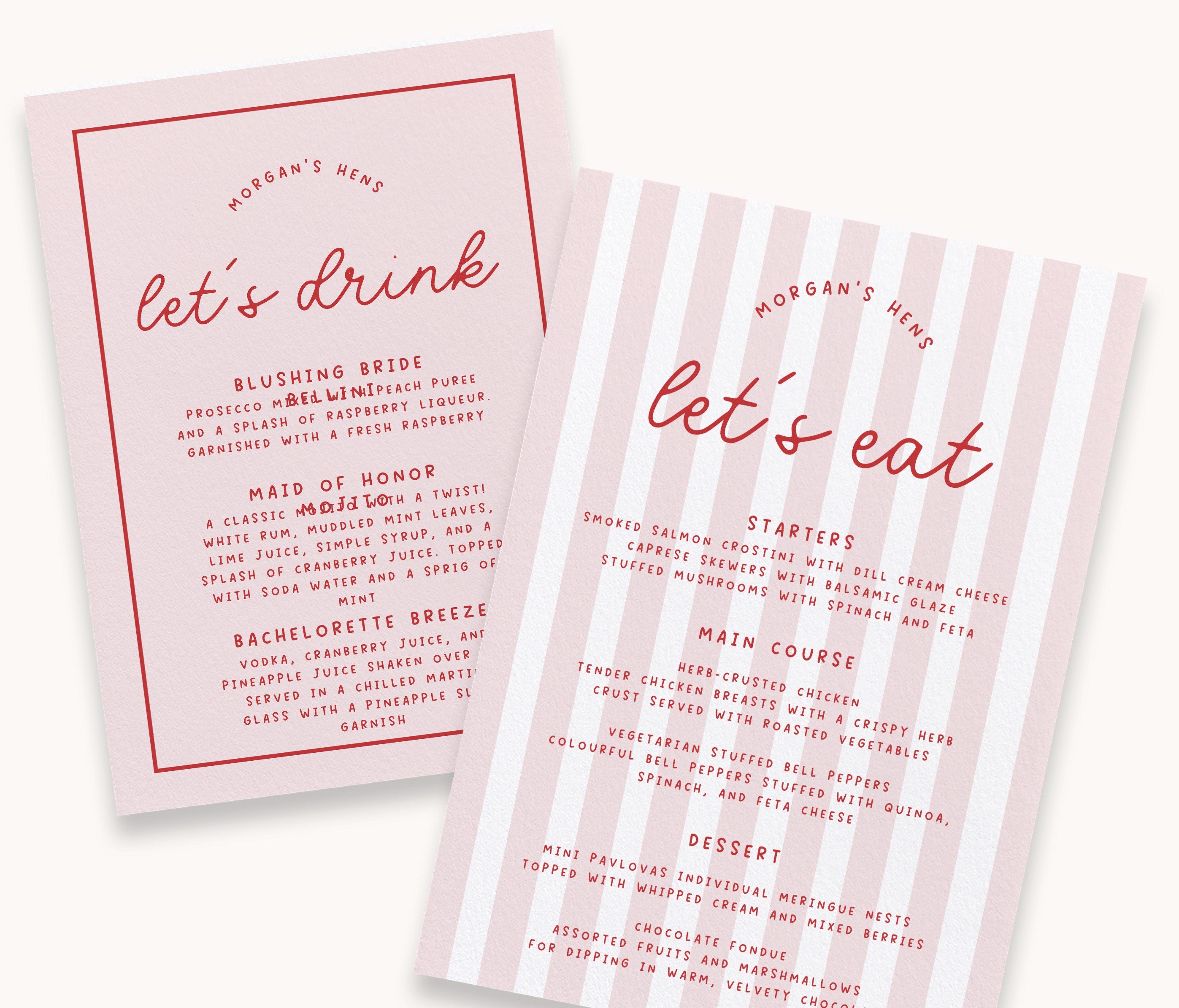 MINNIE Pink Retro Bridal Shower Menu Template Download, Stripes Guest Menu Shower Invite, Editable Template Instant Download Templett