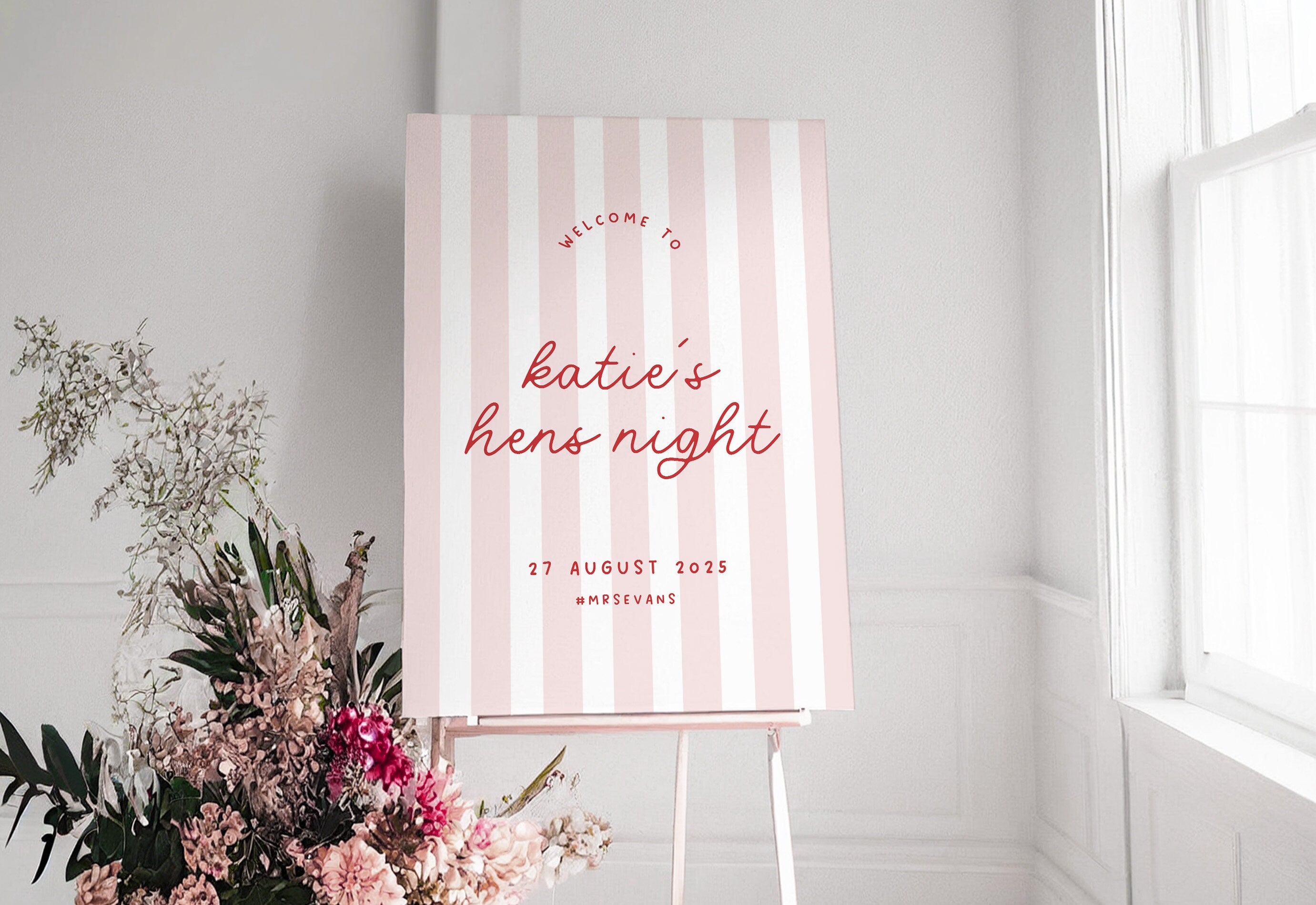 MINNIE Pink Retro Hens Night Welcome Sign Template Download, Birthday Party Welcome Sign, Editable Template Instant Download Templett