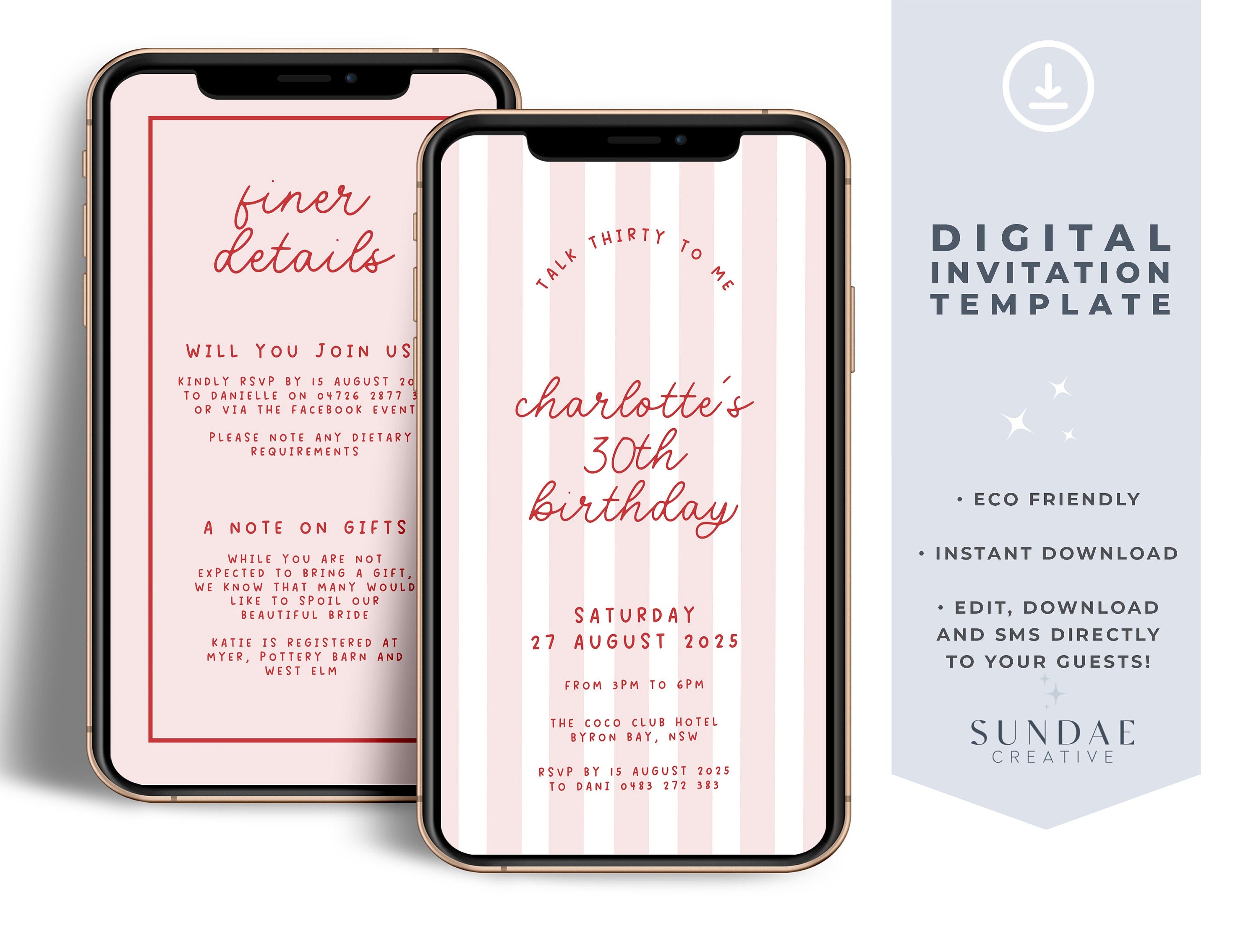 MINNIE Digital e-invite 30th Birthday Invitation Download, Talk Thirty To Me Party Invite, Editable Template Instant Download Templett