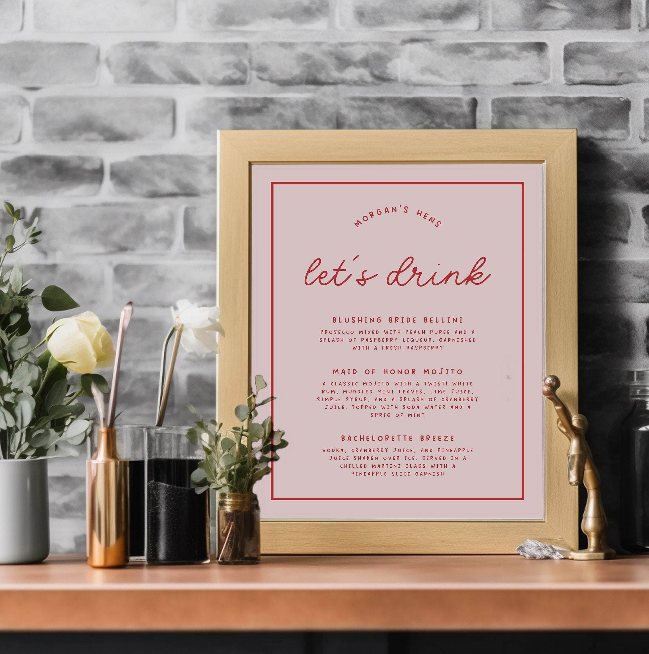 MINNIE Pink Bachelorette Drinks Sign Template Download, Birthday Party Bar Cocktail Sign, Editable Template Instant Download Templett