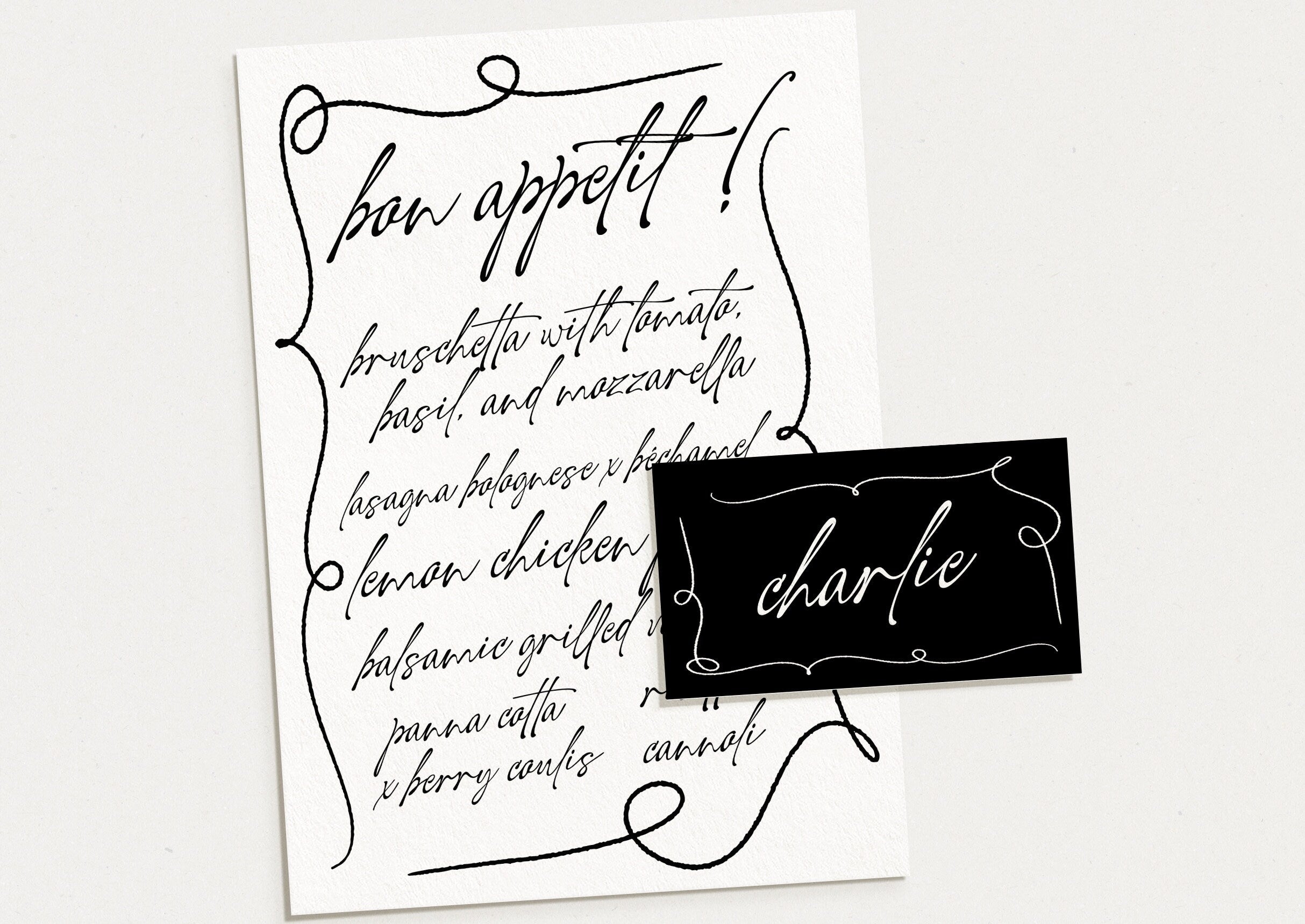 AYLA Modern Wedding Menu Placecard Template Download, Hand Drawn Driknks Guest Menu Template, Editable Template Instant Download Templett
