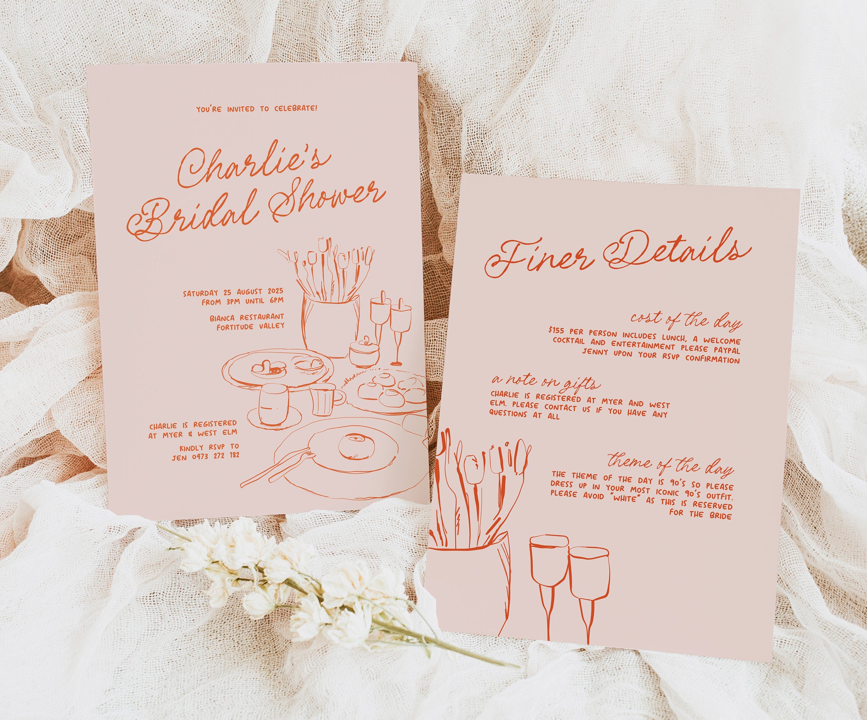 MACIE Fun Hand Drawn Bridal Shower Invitation Template, Bridal Shower Invite, Drawing Illustration, Editable Templett Download