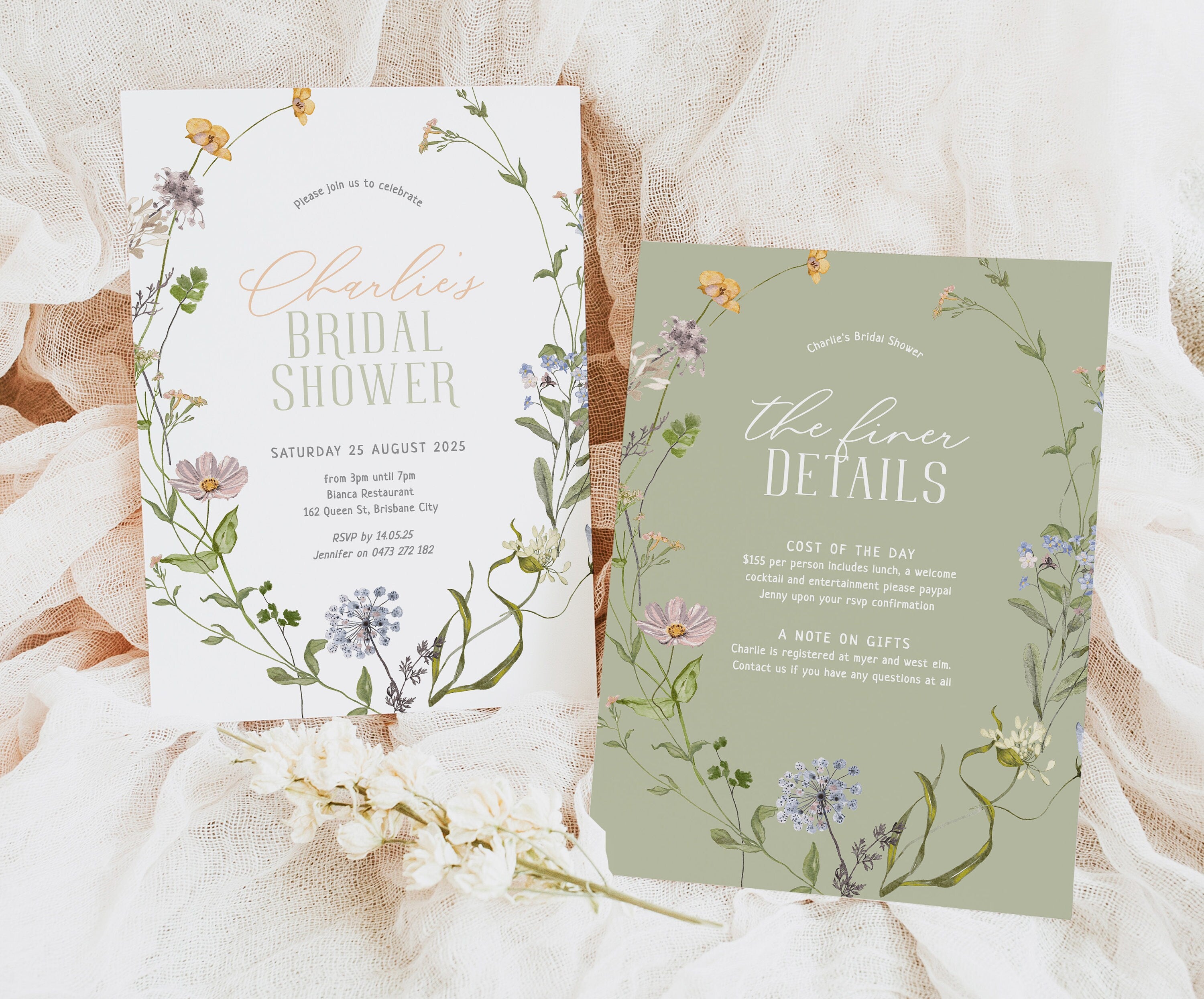 BETTY Floral Bridal Shower Invitation Template, Editable Printable Bridal Shower Invitation Card, Wildflower, Templett Instant Download