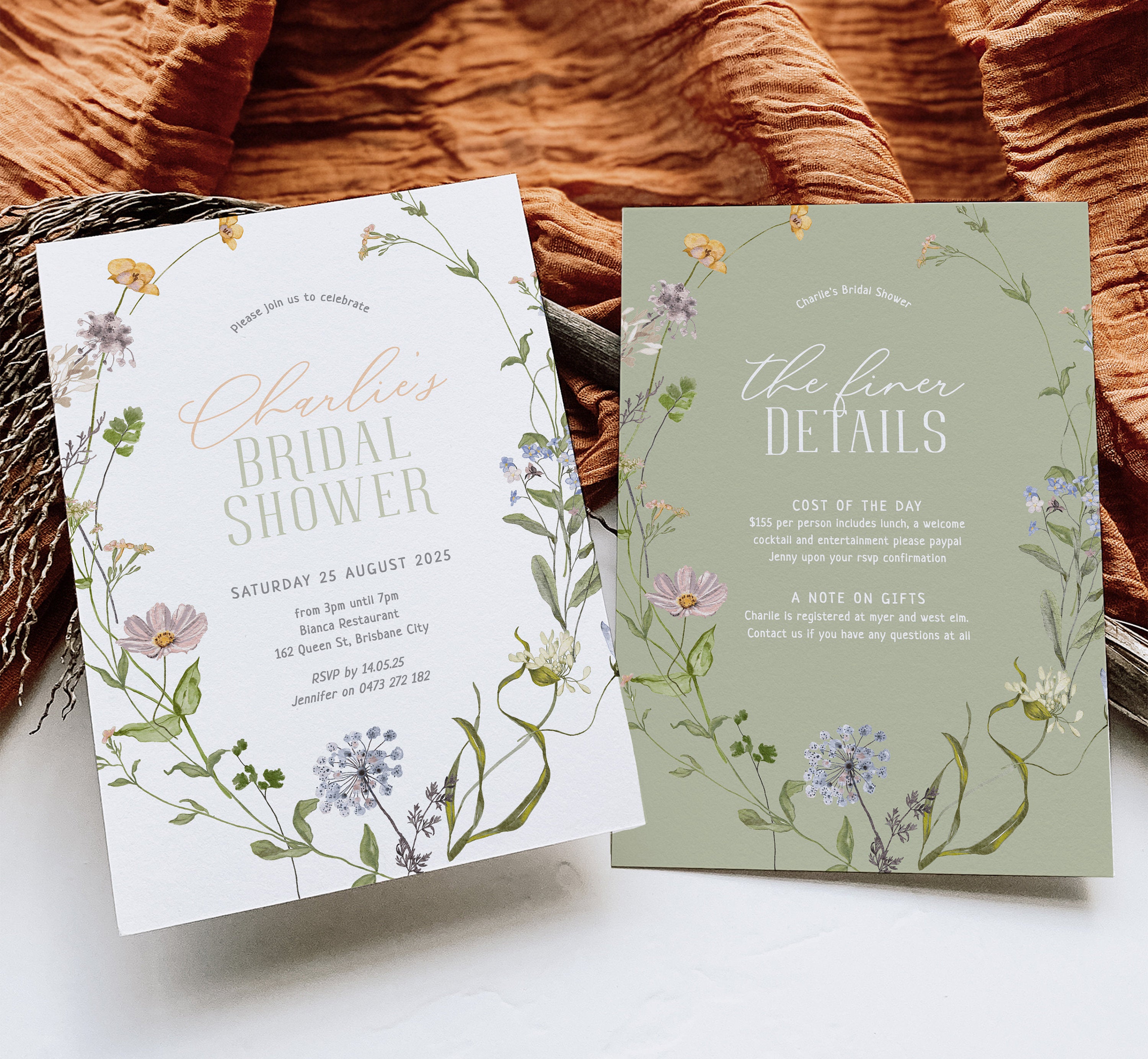 BETTY Floral Bridal Shower Invitation Template, Editable Printable Bridal Shower Invitation Card, Wildflower, Templett Instant Download