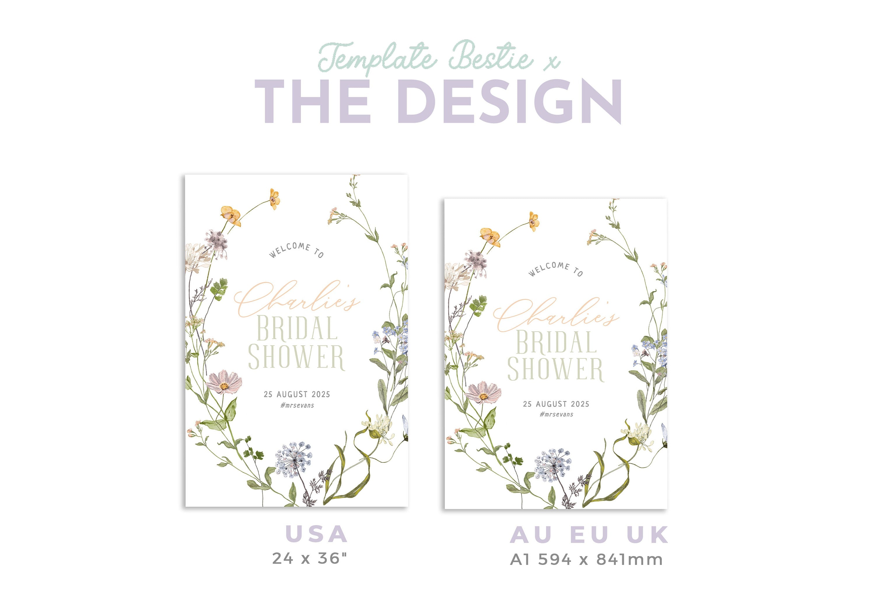 BETTY Bridal Shower Welcome Sign Template, Boho Floral bridal Shower Welcome, Wildflower template, digital Templett Instant Download