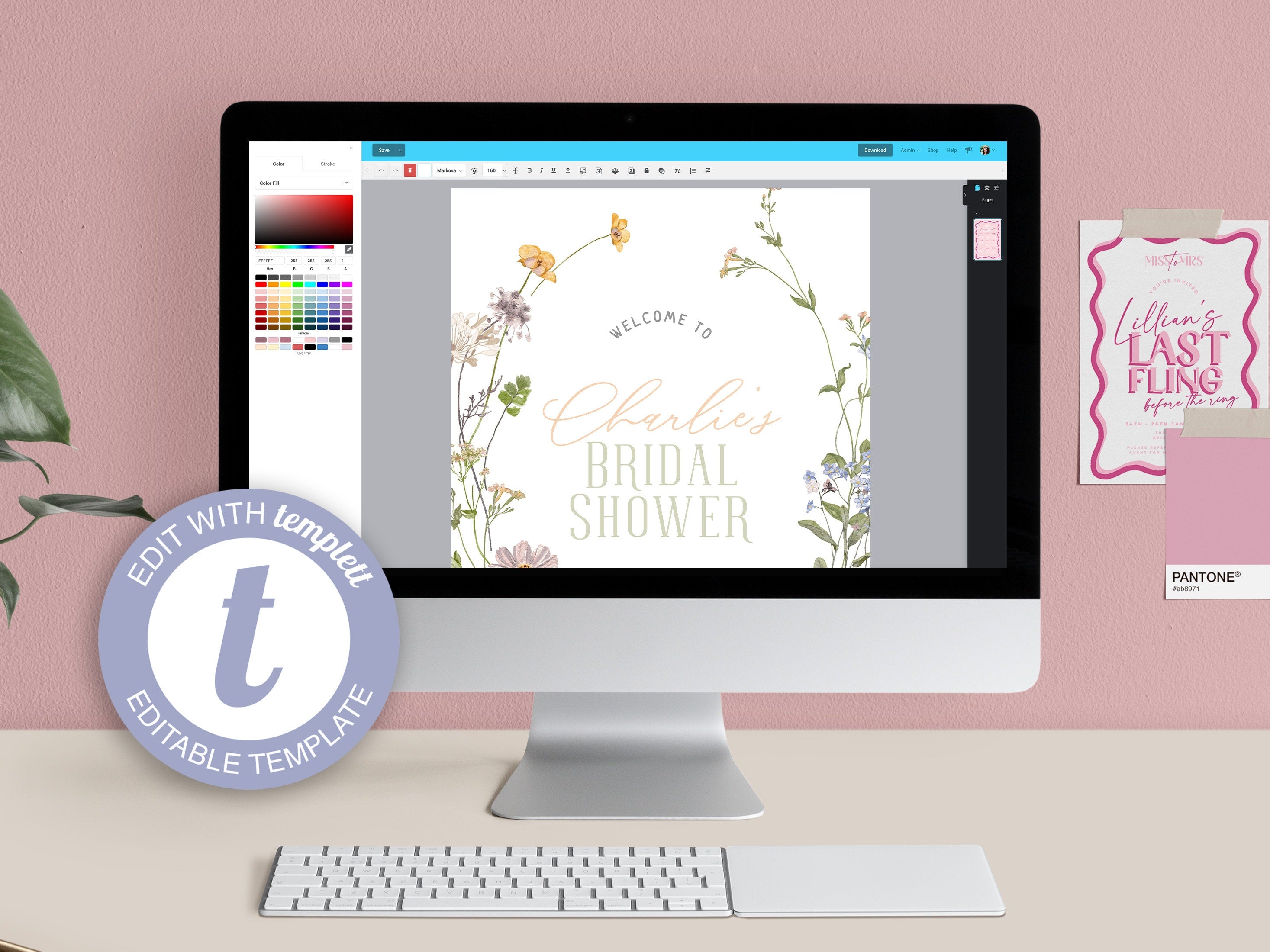 BETTY Bridal Shower Welcome Sign Template, Boho Floral bridal Shower Welcome, Wildflower template, digital Templett Instant Download