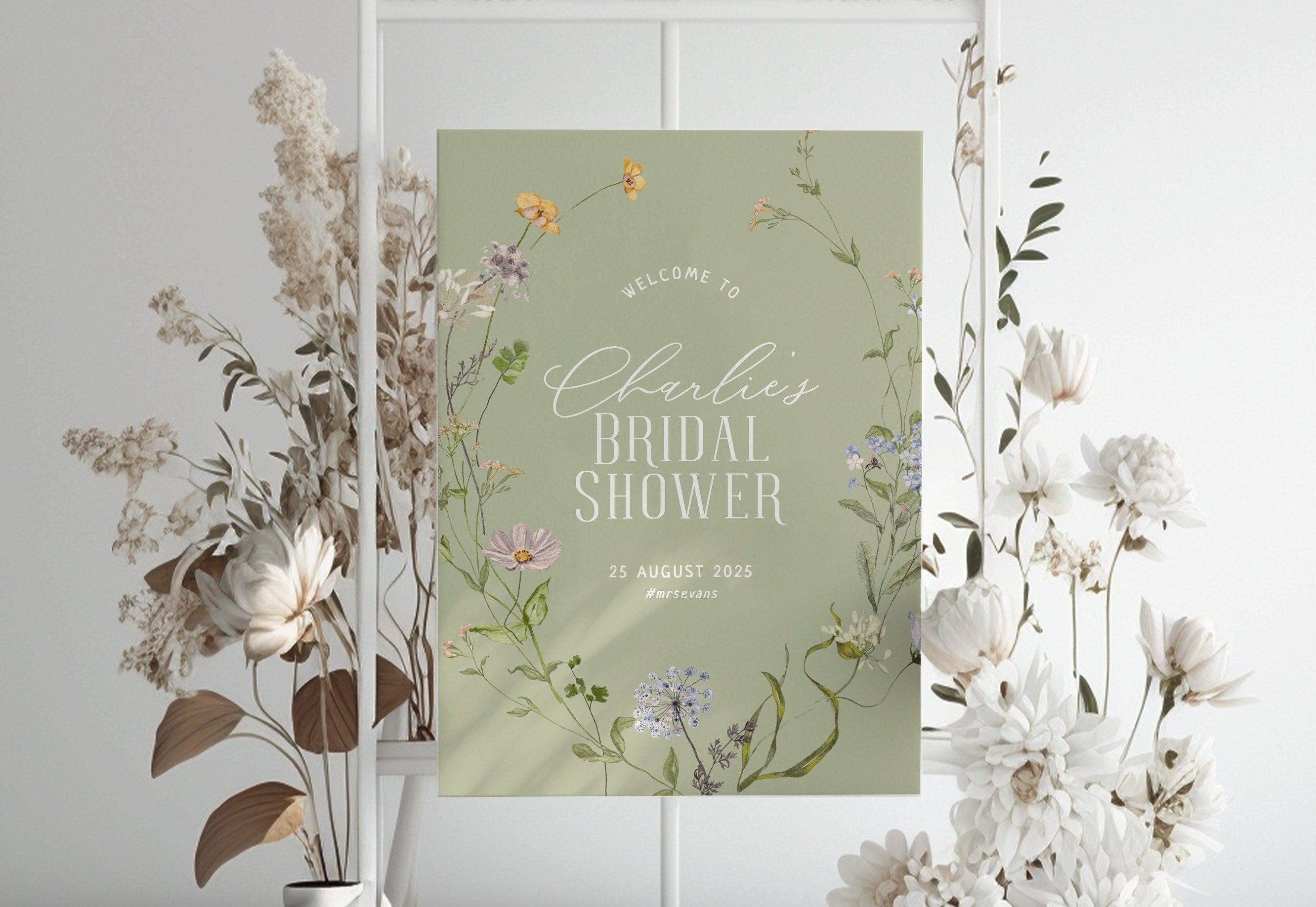 BETTY Garden Floral Bridal Shower Welcome Sign Template, Boho bridal Shower Welcome, Wildflower template, digital Templett Instant Download