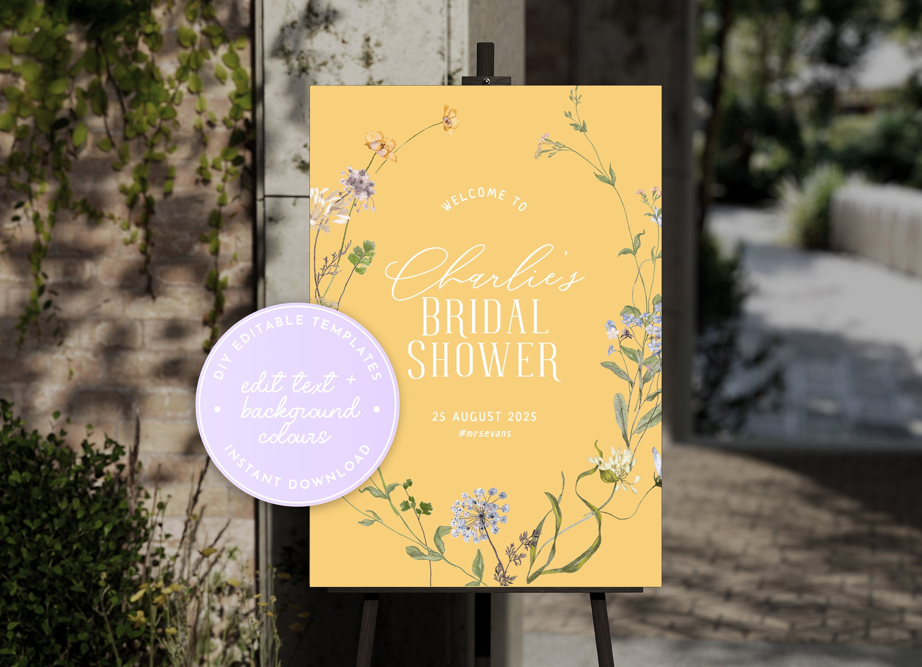 BETTY Garden Floral Bridal Shower Welcome Sign Template, Boho bridal Shower Welcome, Wildflower template, digital Templett Instant Download