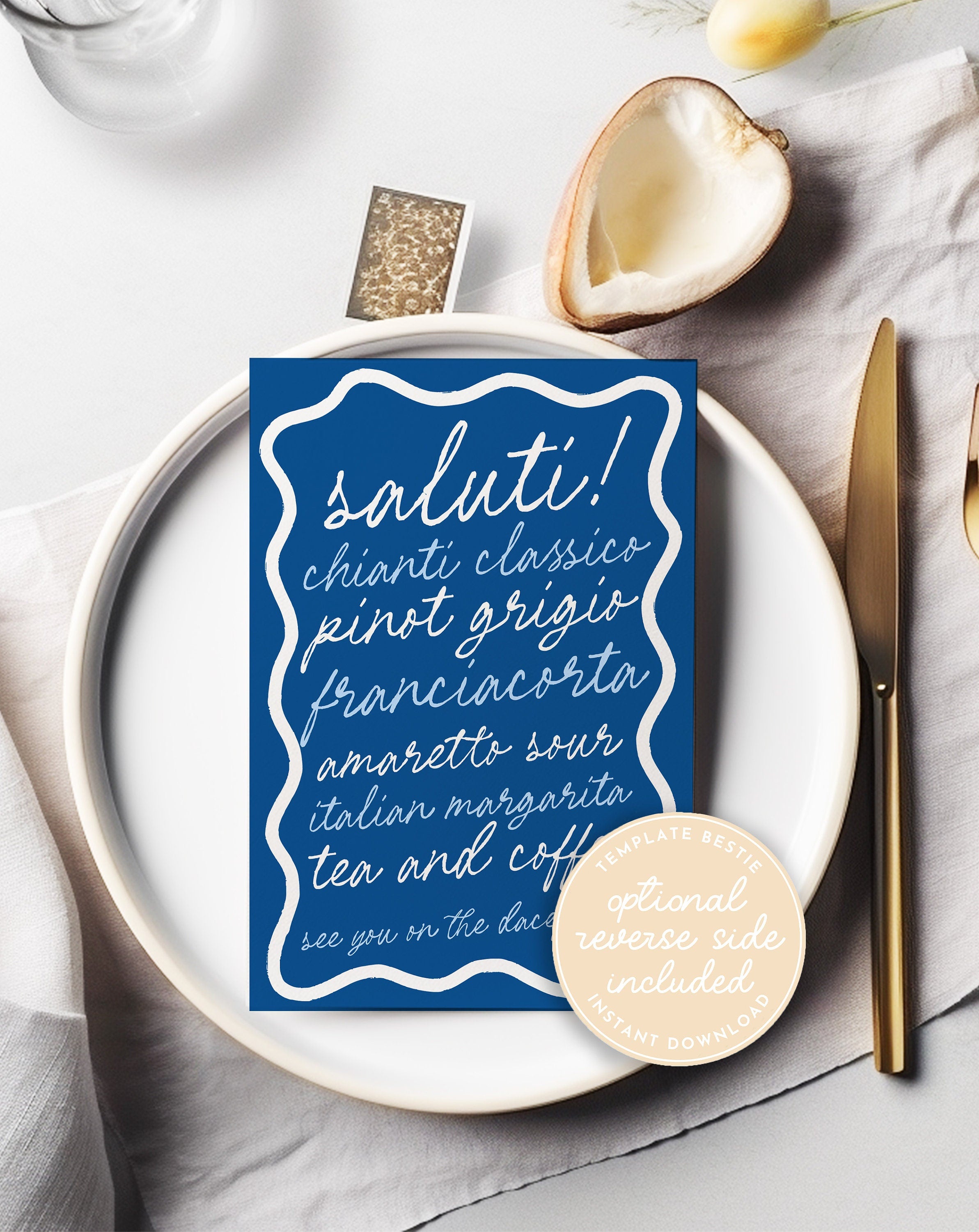 ELENI Blue Wave Wedding Menu Template, Wriggle Border Menu, Instant Download Editable Party Menu, Wriggly Bridal Shower, Templett