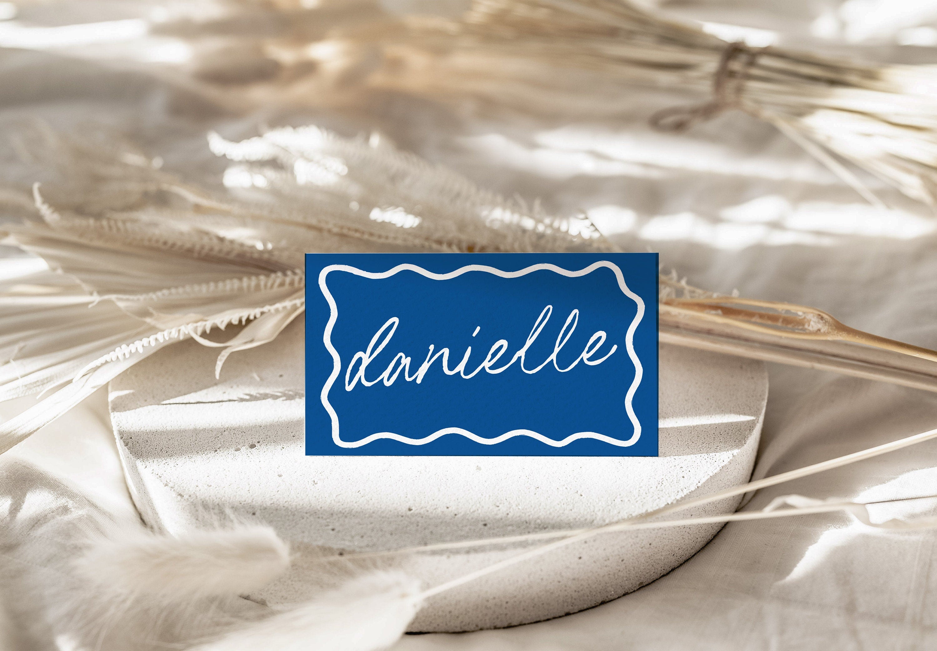ELENI Blue Wave Wedding Placecard Template, Santorini Italy Instant Download Editable Guest Name Template, Wriggly Bridal Shower, Templett